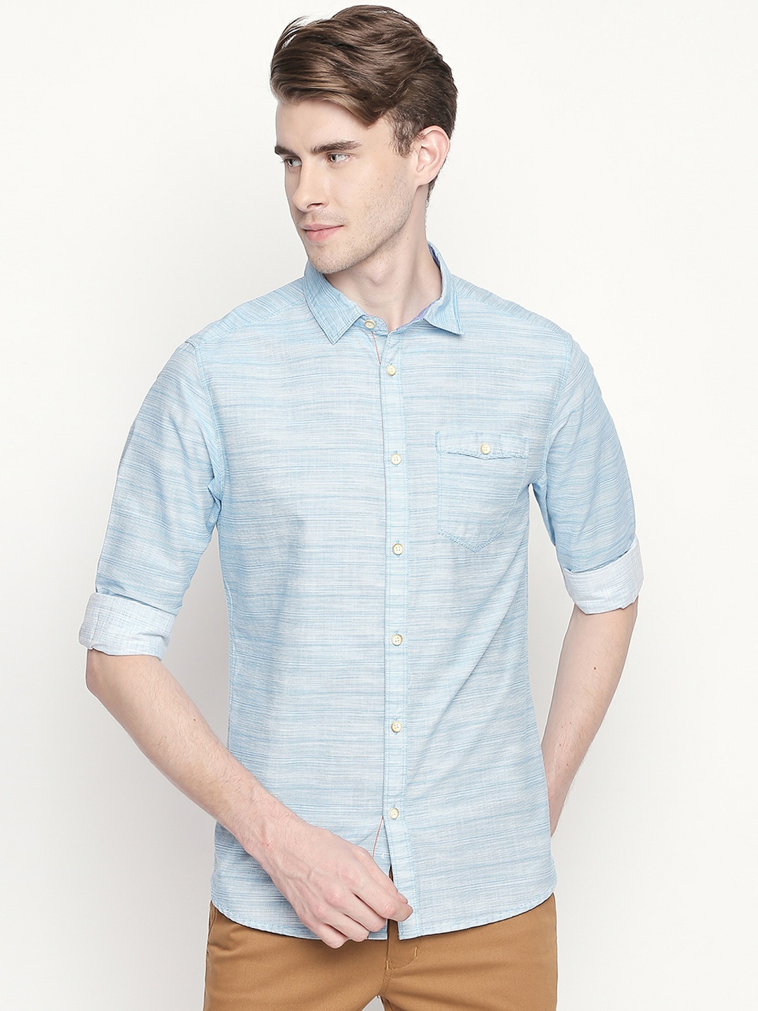 

Urban Ranger by pantaloons Men Blue Slim Fit Striped Casual Shirt