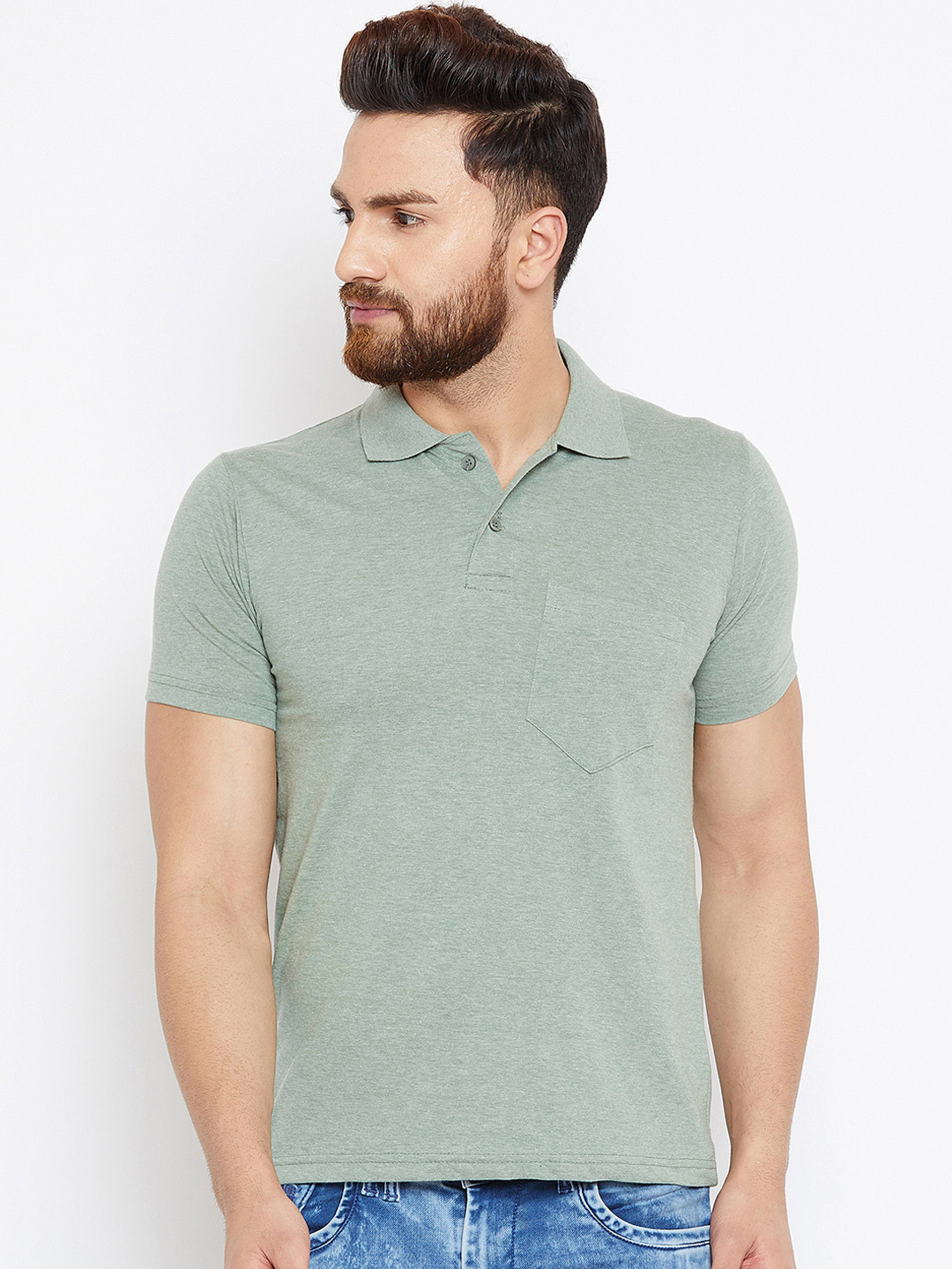

Camey Men Green Solid Polo Collar T-shirt