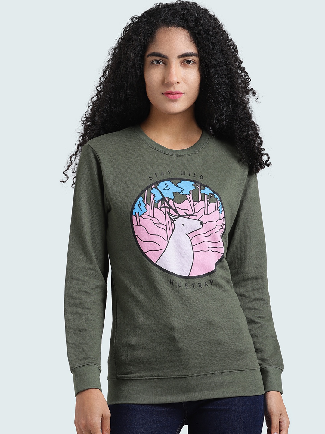 

Huetrap Women Olive Green Printed Sweatshirt