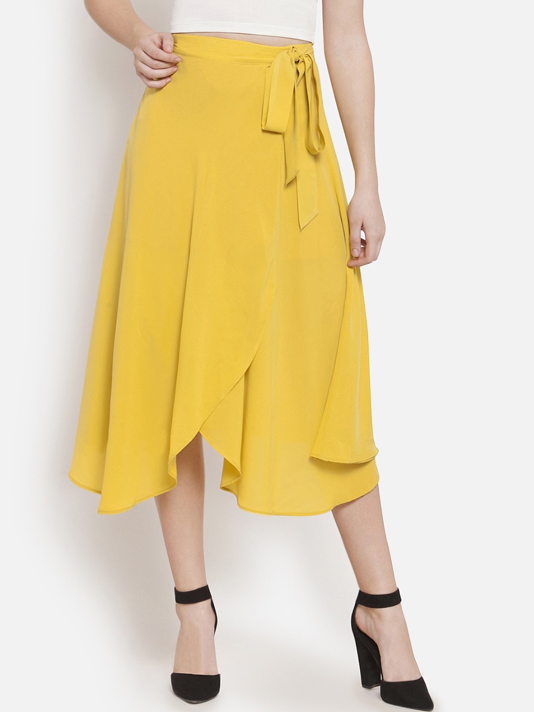 

MARTINI Women Yellow Wrap Midi Skirt