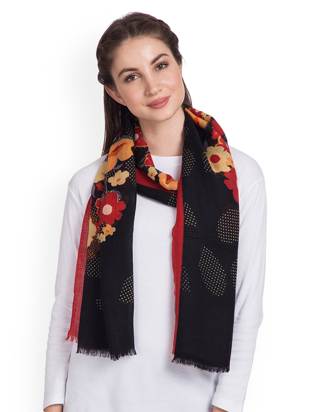 

SHINGORA Women Black & Red Woollen Printed Stole