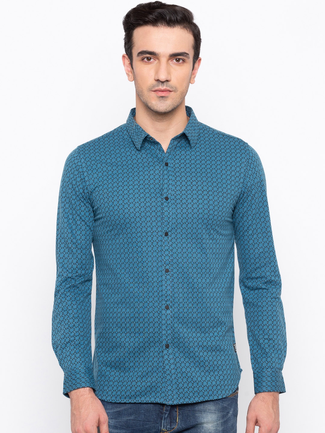 

Status Quo Men Blue Slim Fit Printed Casual Shirt