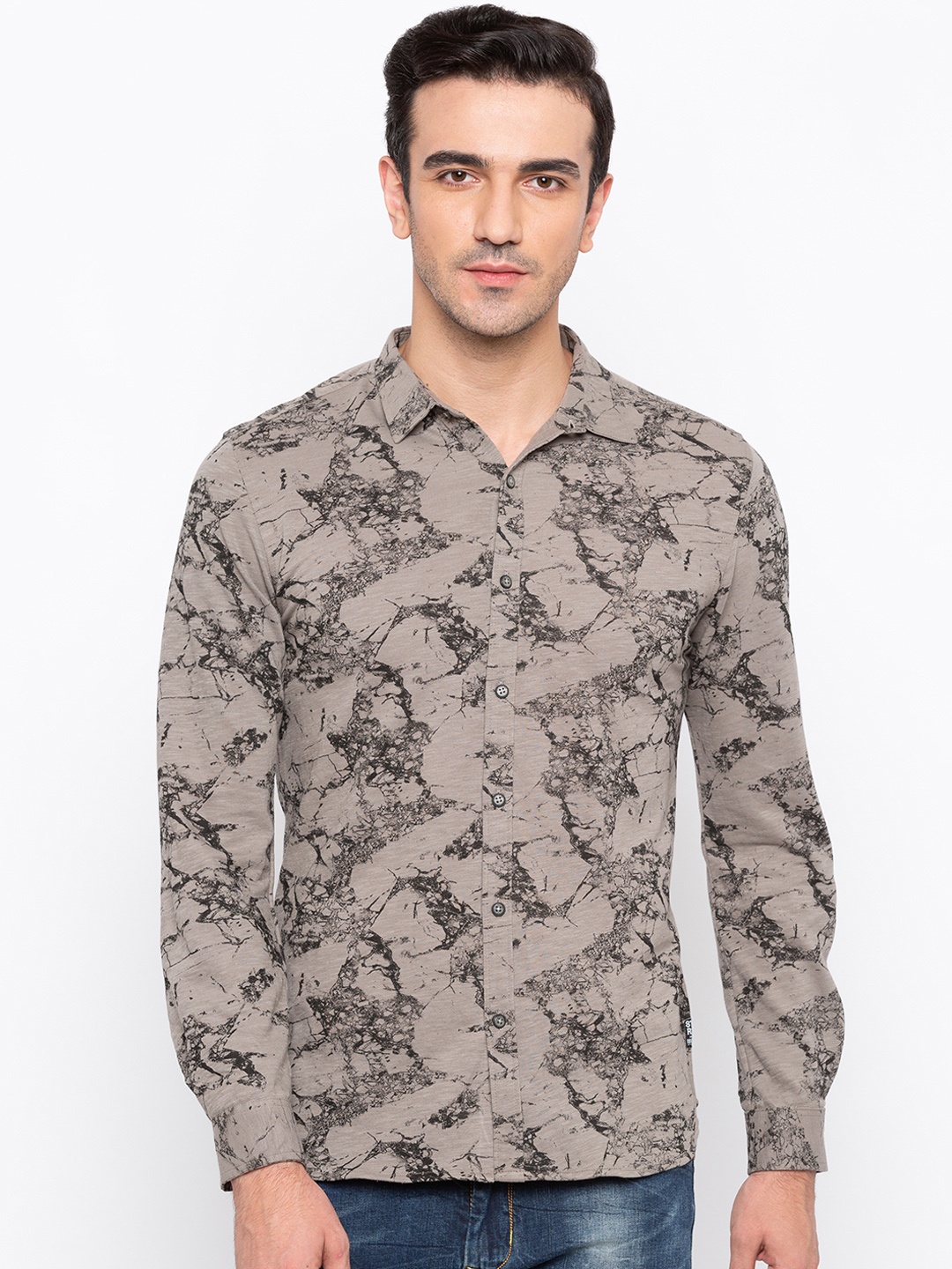 

Status Quo Men Grey & Black Slim Fit Printed Casual Shirt