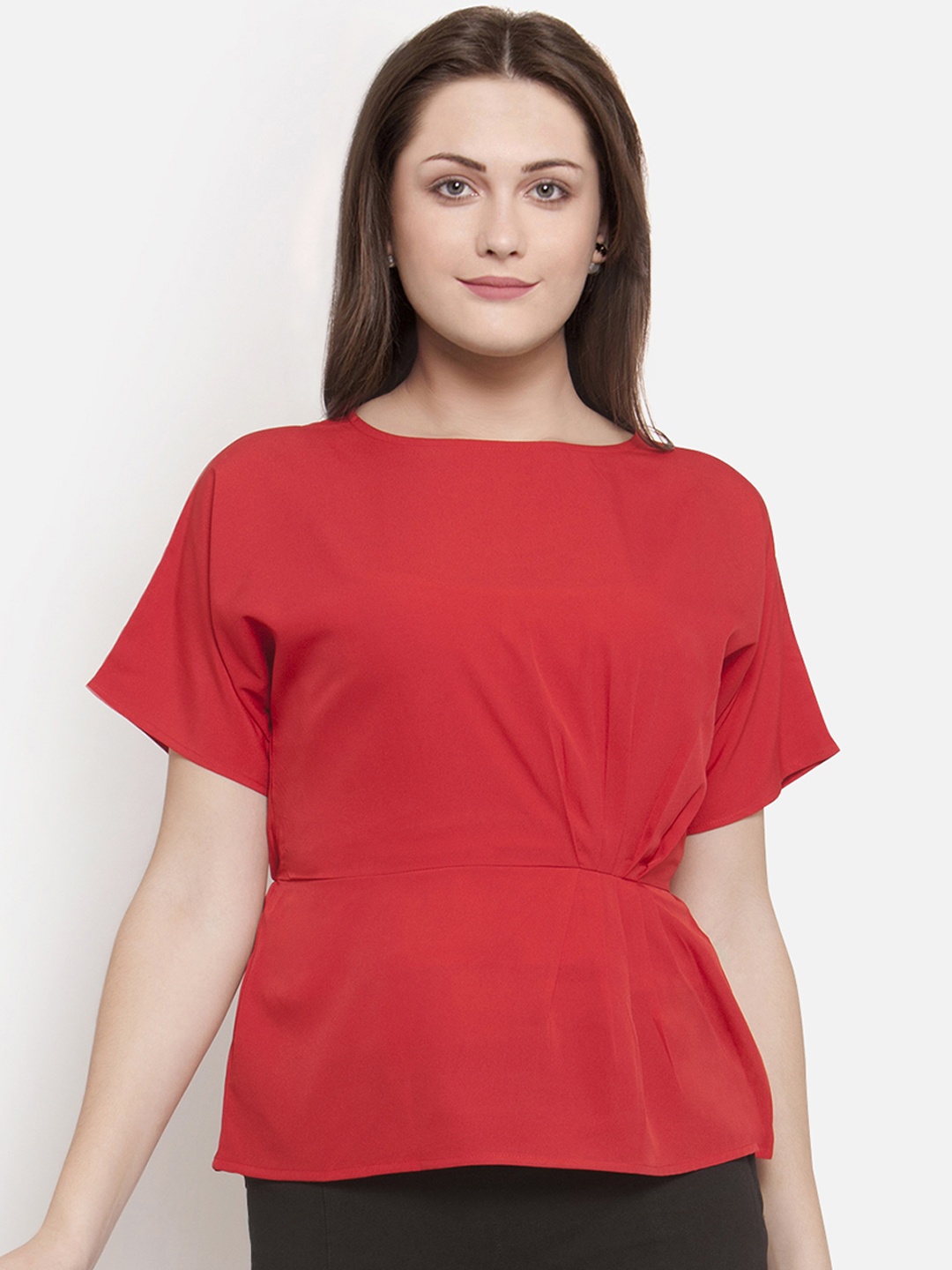 

Martini Women Red Solid Cinched Waist Top