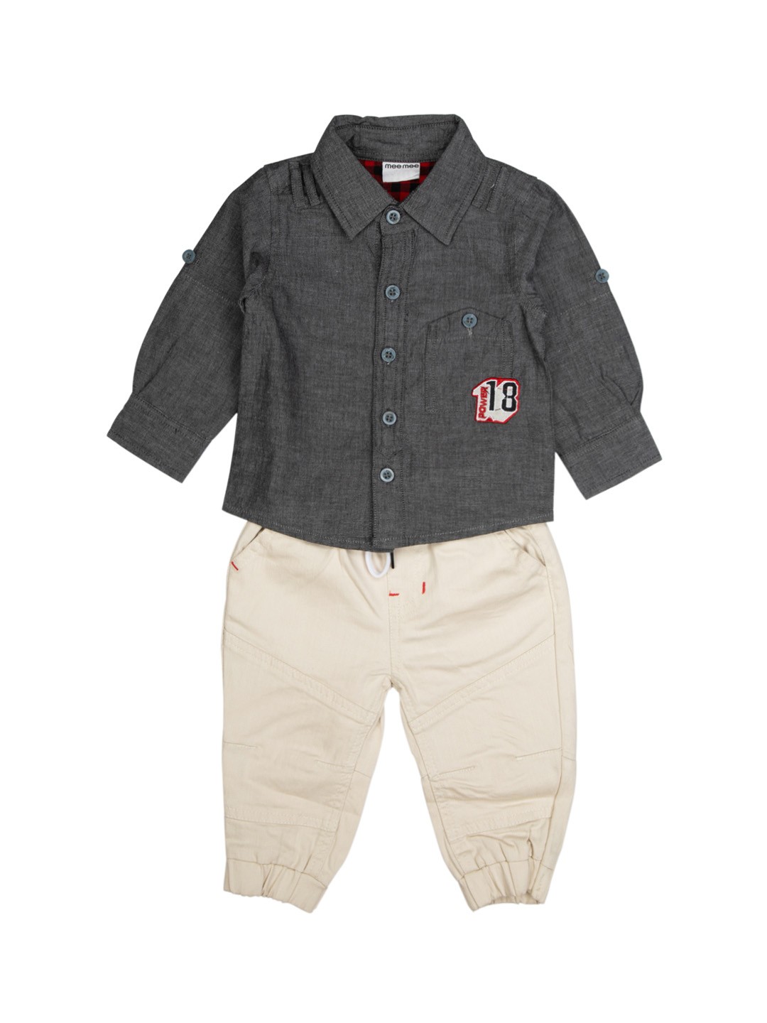 

MeeMee Boys Grey & Beige Solid Shirt with Trousers