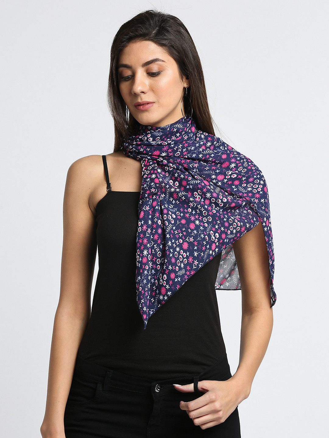 

Trend Arrest Women Navy Blue Printed Scarf