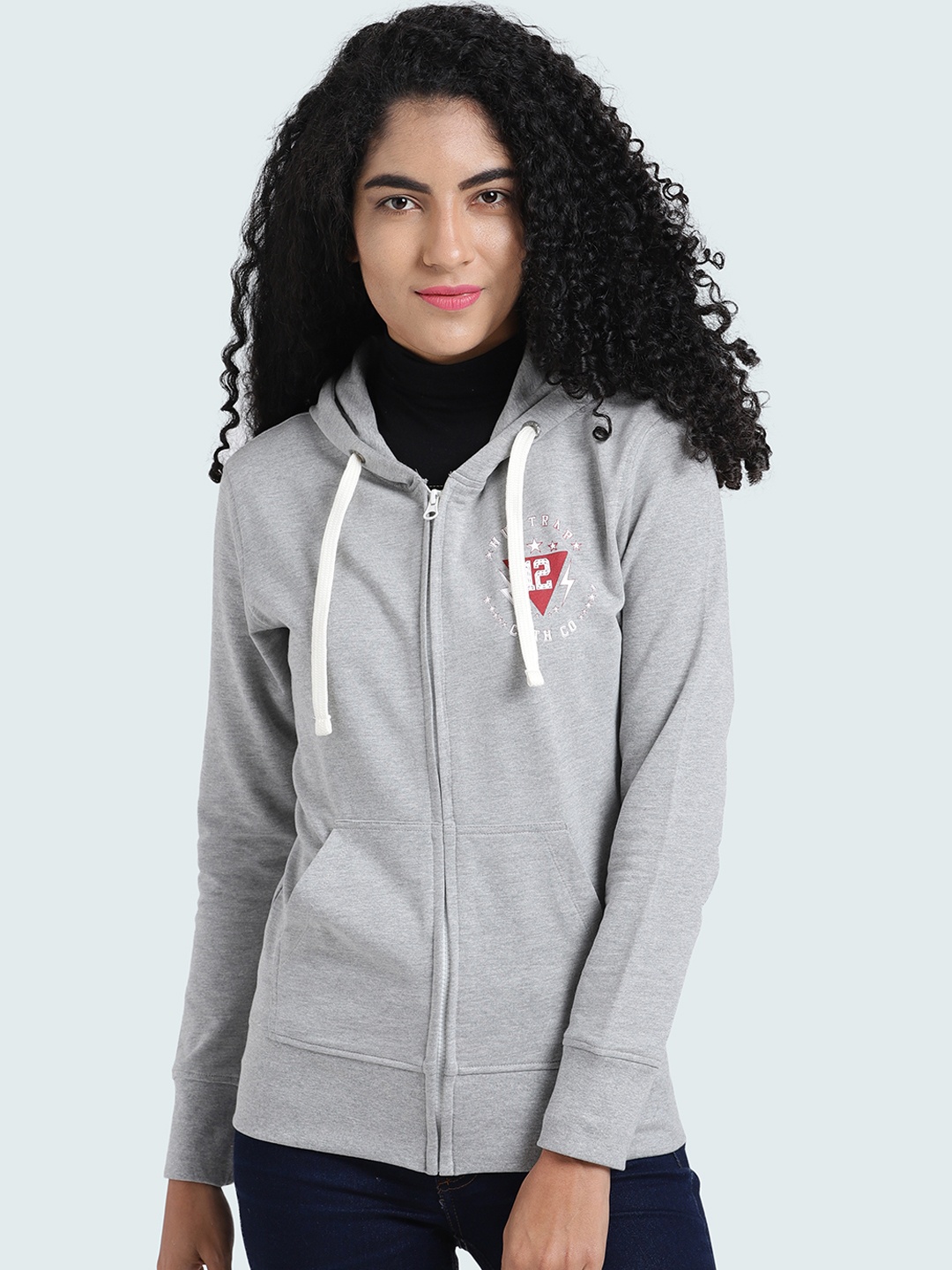 

Huetrap Women Grey Printed Hooded Sweatshirt