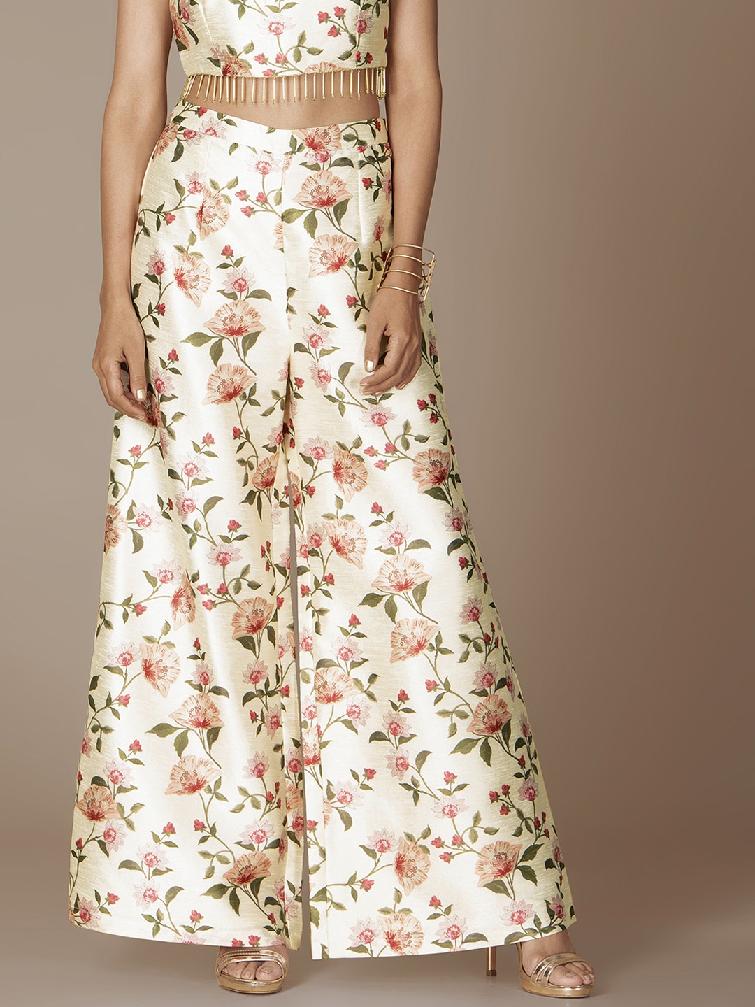 

INDYA Women White Wide Leg Printed Palazzos