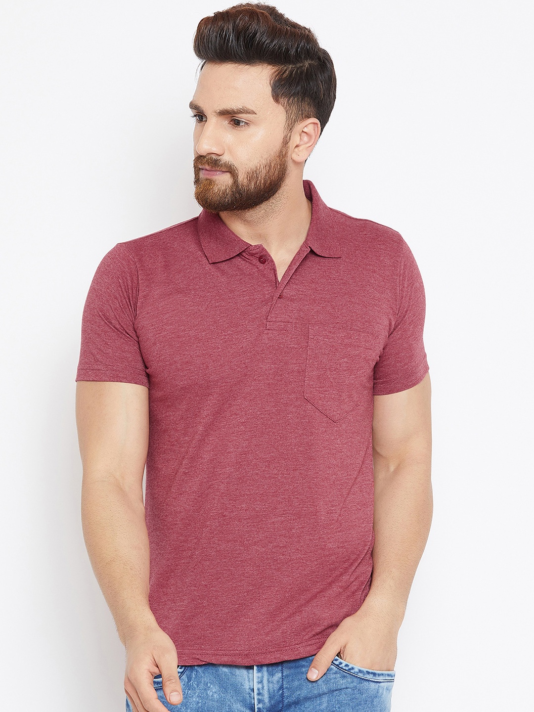 

Camey Men Burgundy Solid Polo Collar T-shirt