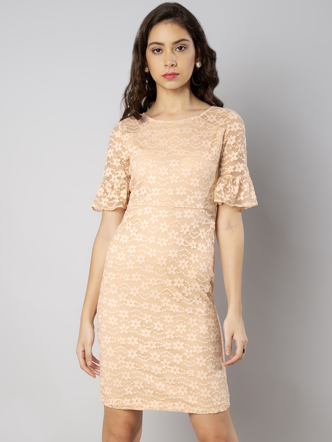 

FabAlley Women Nude-Coloured Self Design Sheath Dress