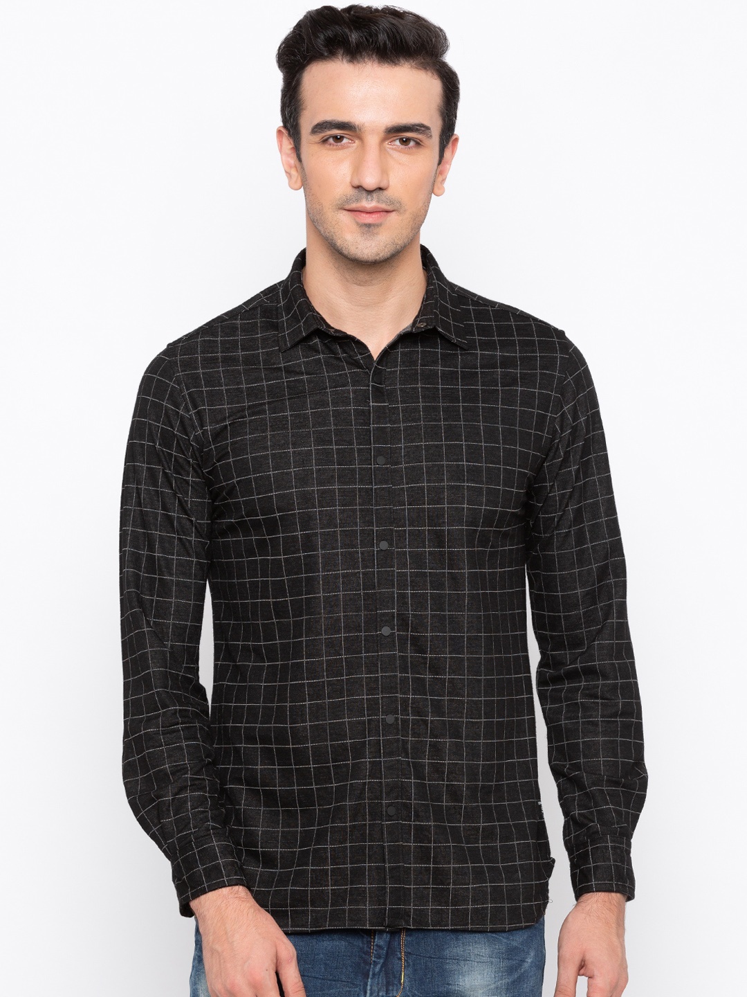 

Status Quo Men Black Slim Fit Checked Casual Shirt