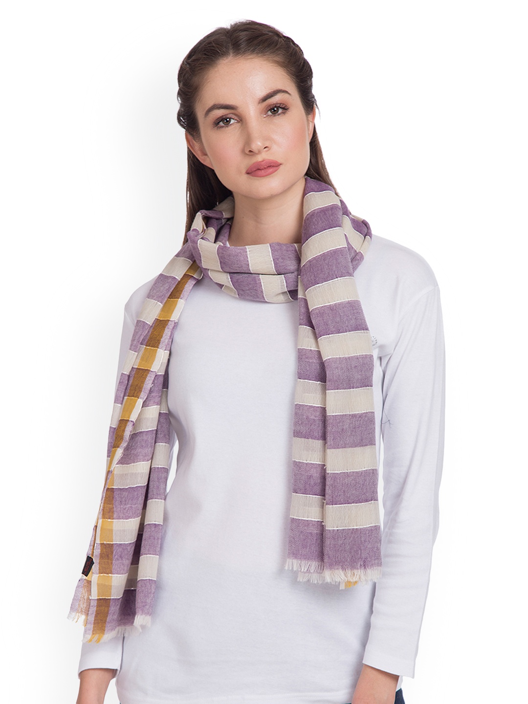 

SHINGORA Women Mauve & Off-White Striped Stole