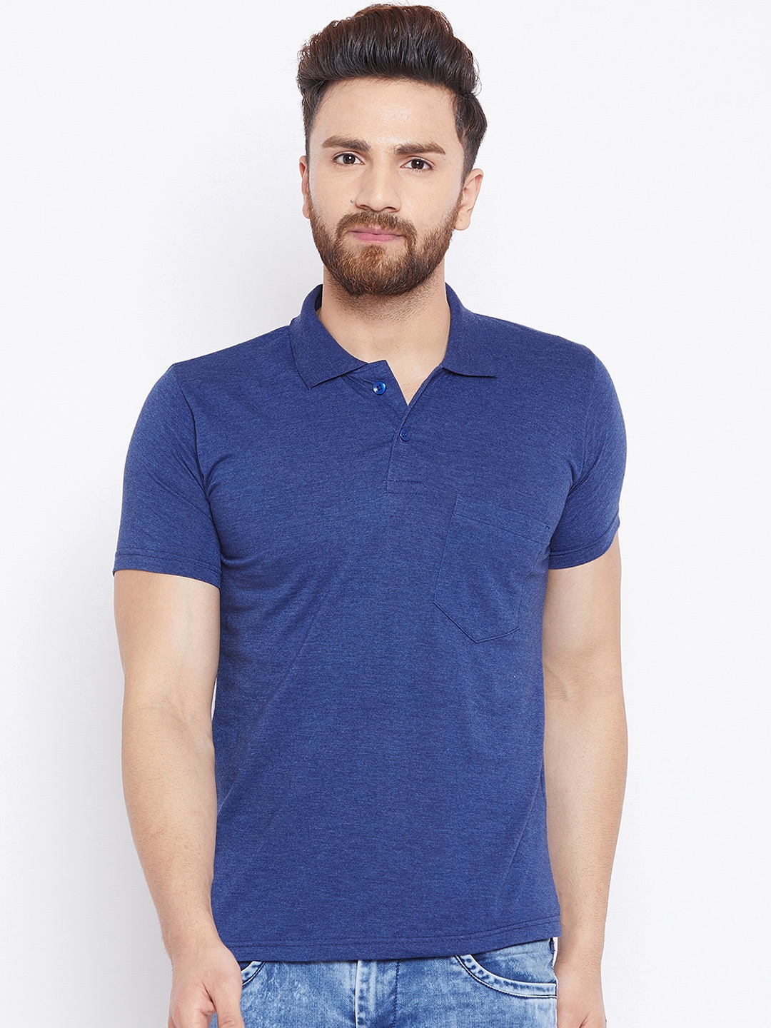 

Camey Men Blue Solid Polo Collar T-shirt