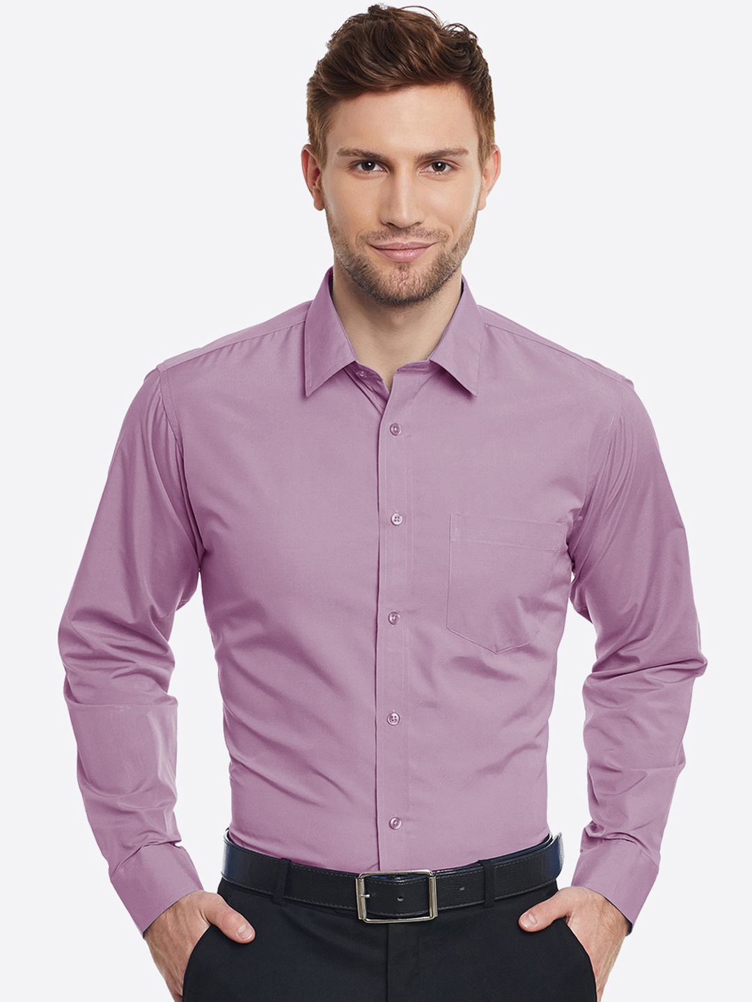 

English Navy Men Mauve Slim Fit Solid Formal Shirt
