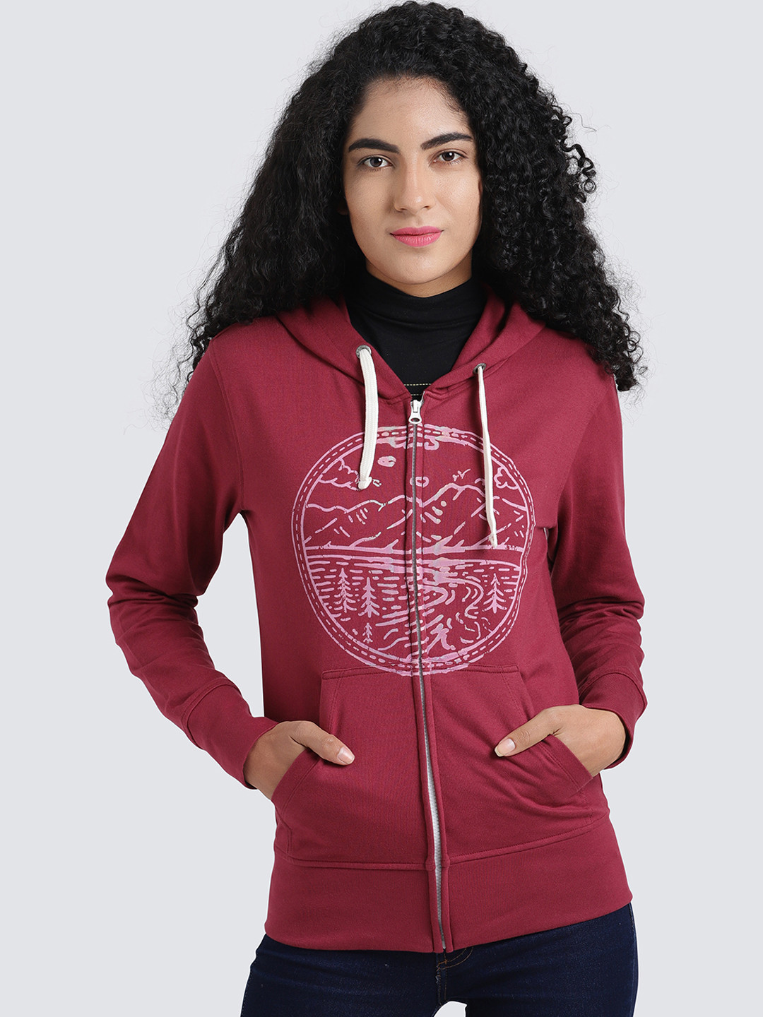 

Huetrap Women Maroon Printed Hooded Sweatshirt