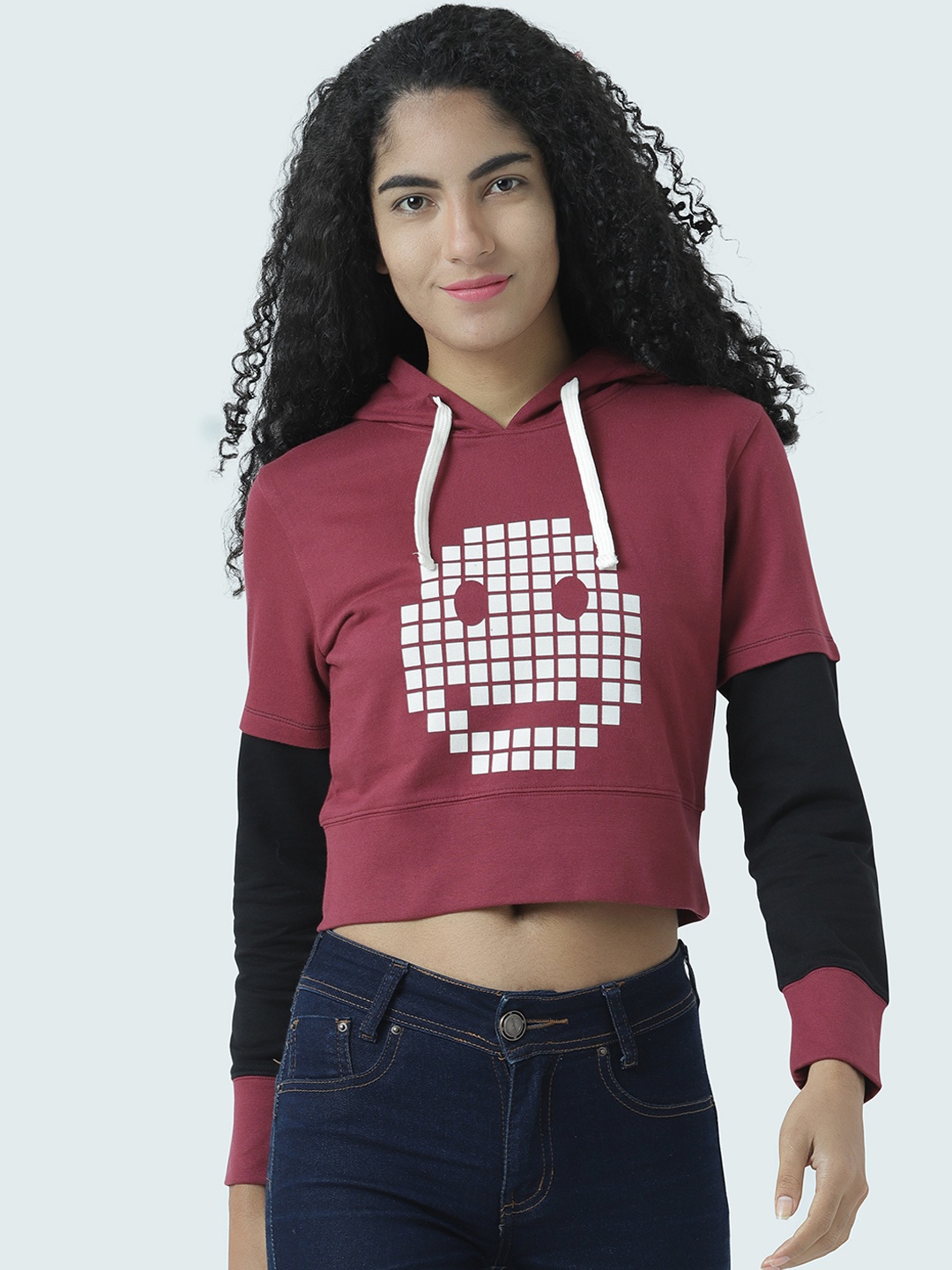 

Huetrap Women Maroon Printed Hooded Sweatshirt