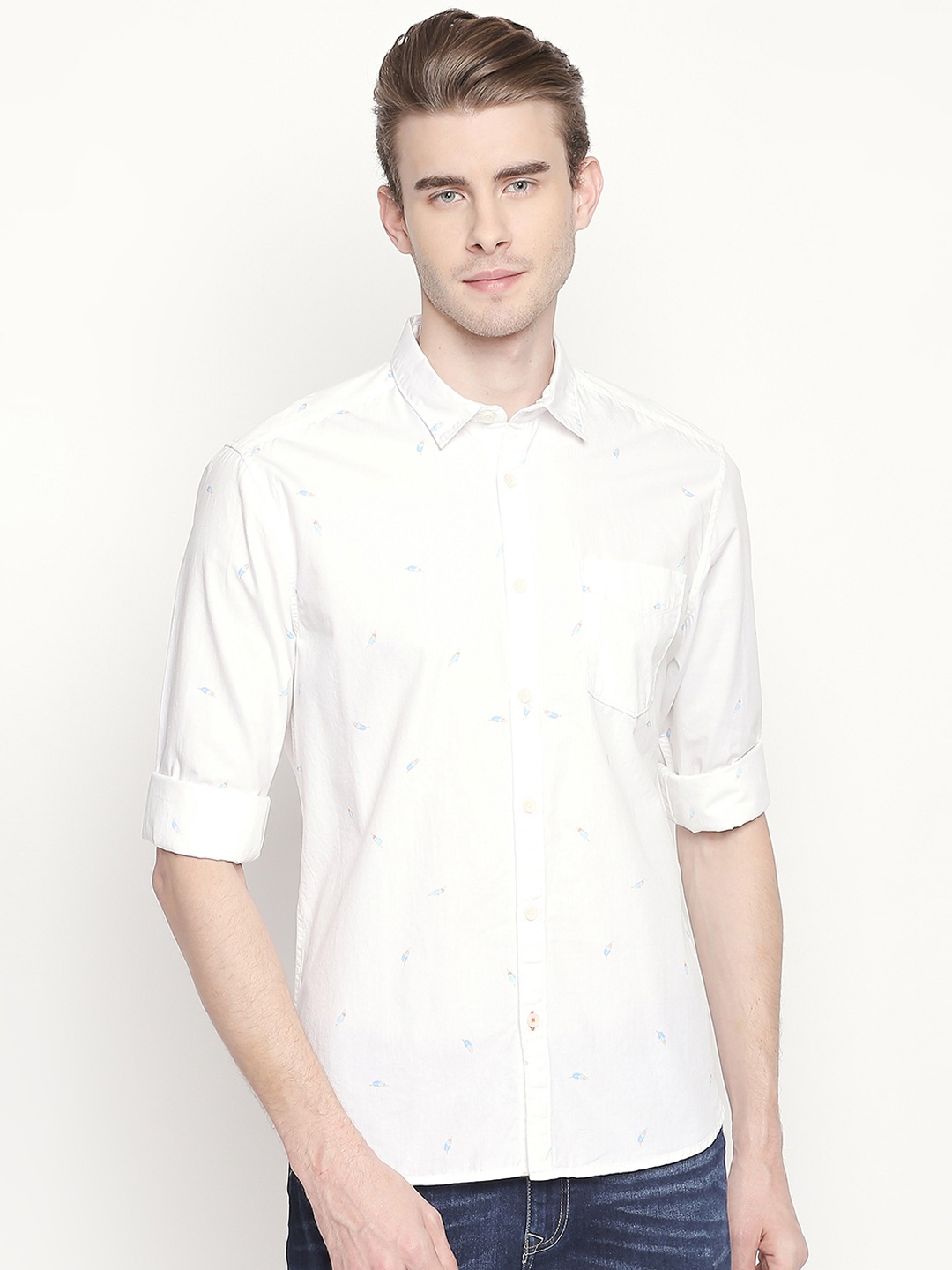 Urban Ranger by pantaloons Men White Slim Fit Printed Casual Shirt