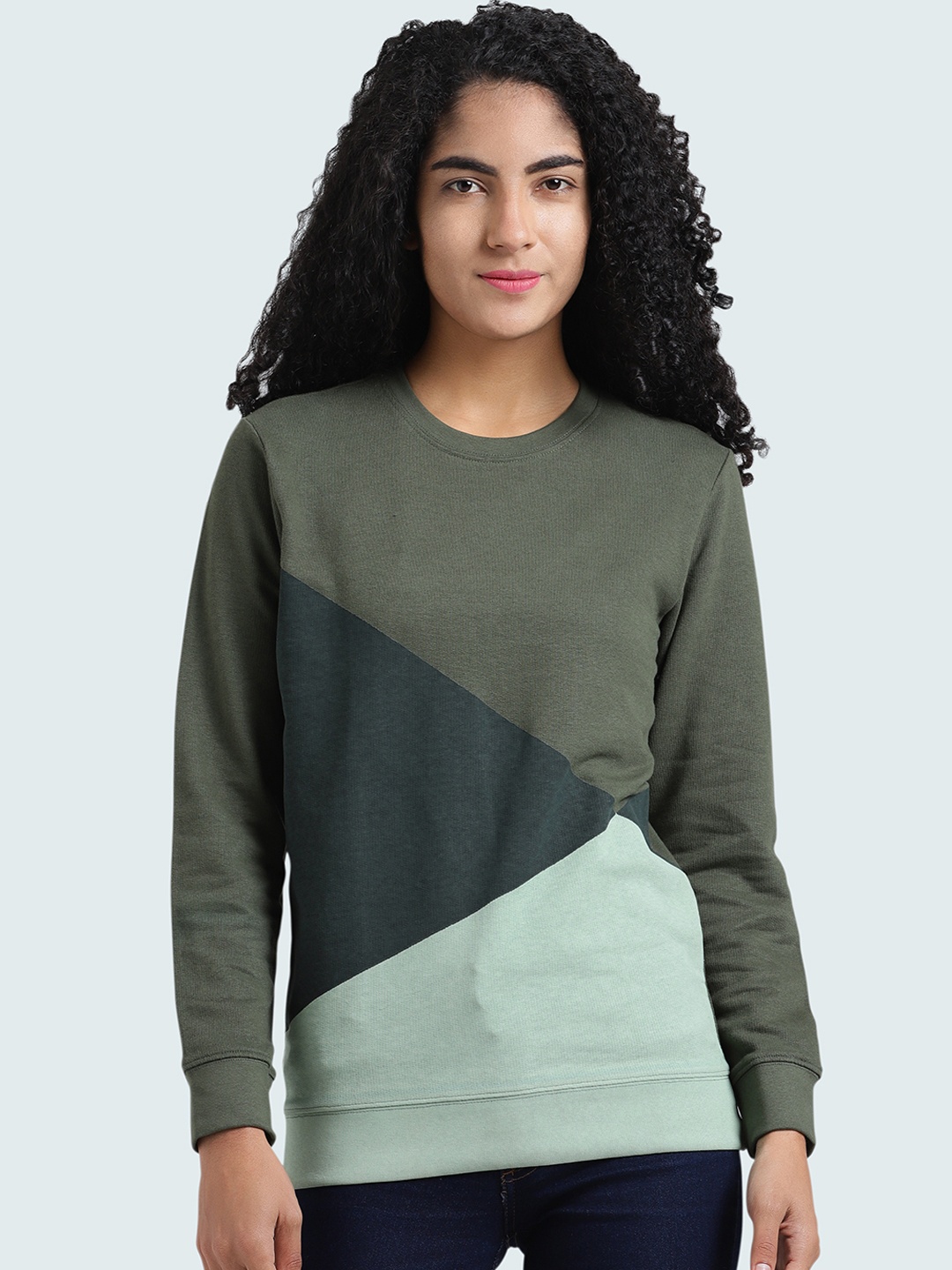 

Huetrap Women Olive Green Colourblocked Sweatshirt
