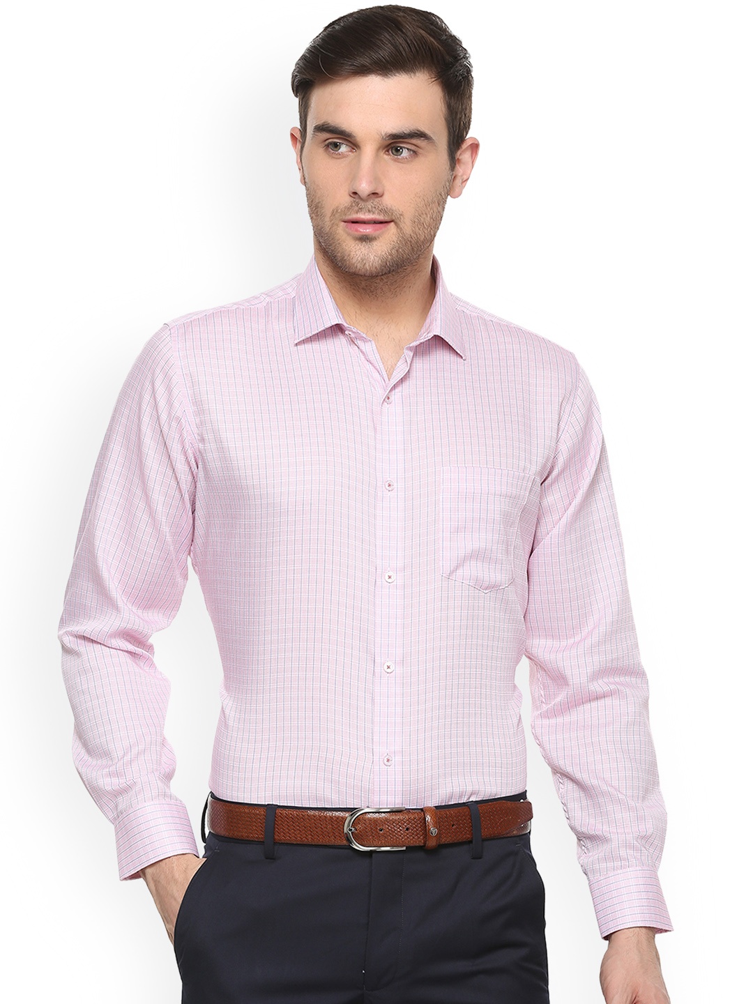 

Van Heusen Men Pink Regular Fit Checked Formal Shirt