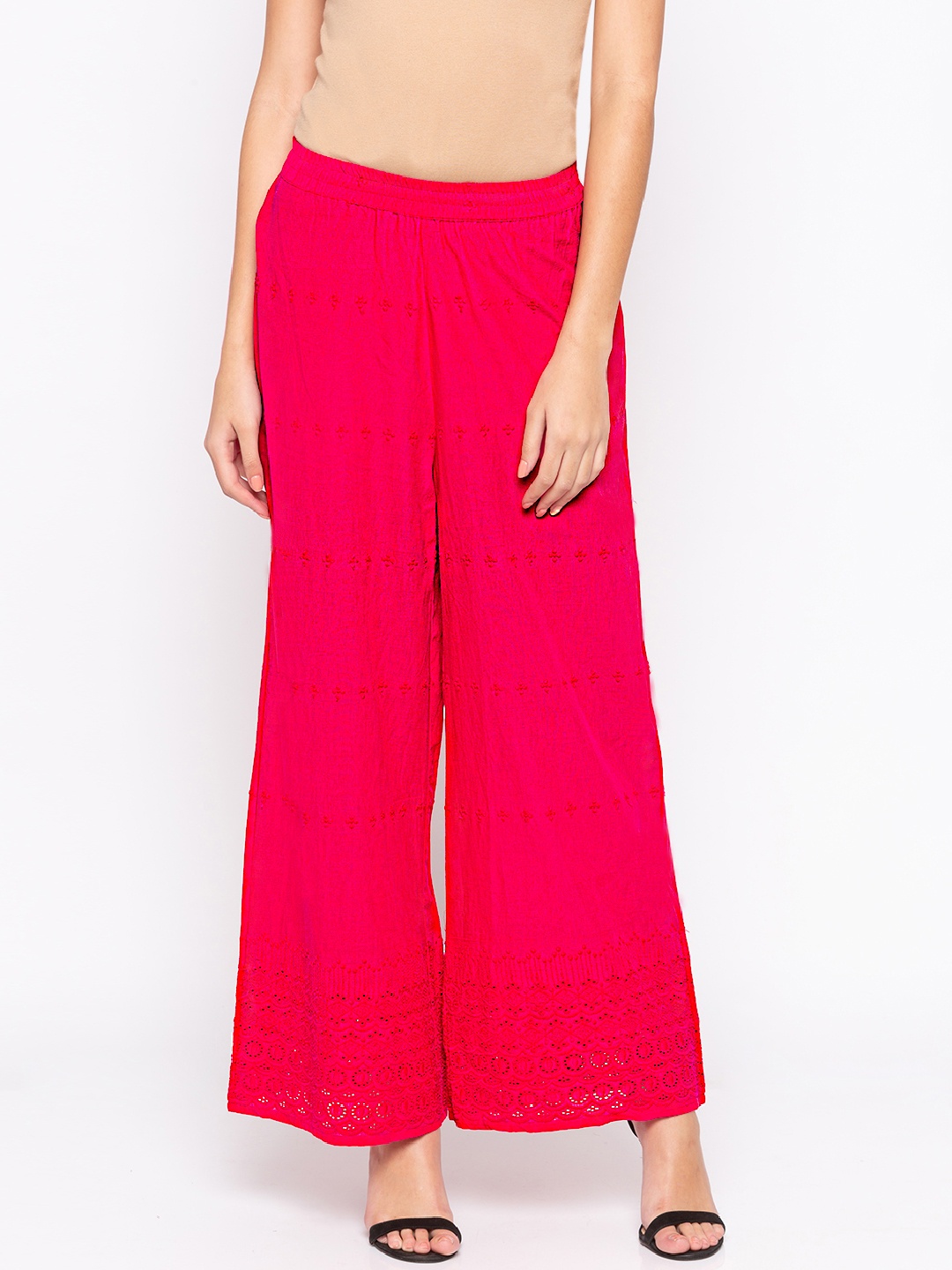 

Globus Women Pink Flared Embroidered Palazzos