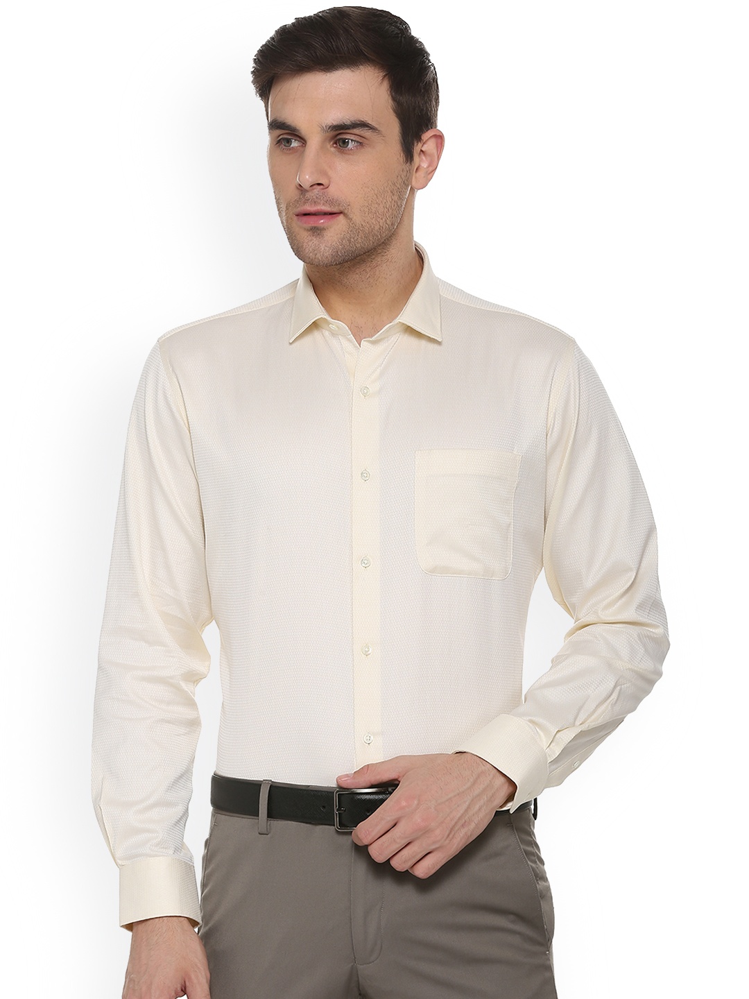 

Van Heusen Men Cream-Coloured Regular Fit Self Design Formal Shirt