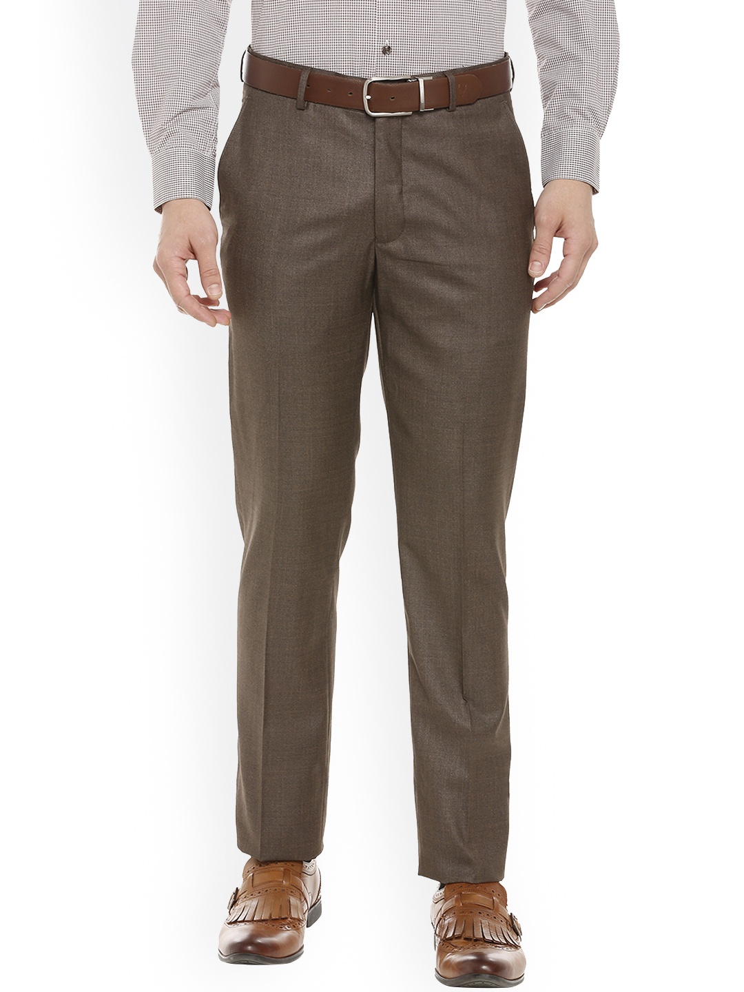 

Louis Philippe Men Brown Slim Fit Solid Formal Trousers