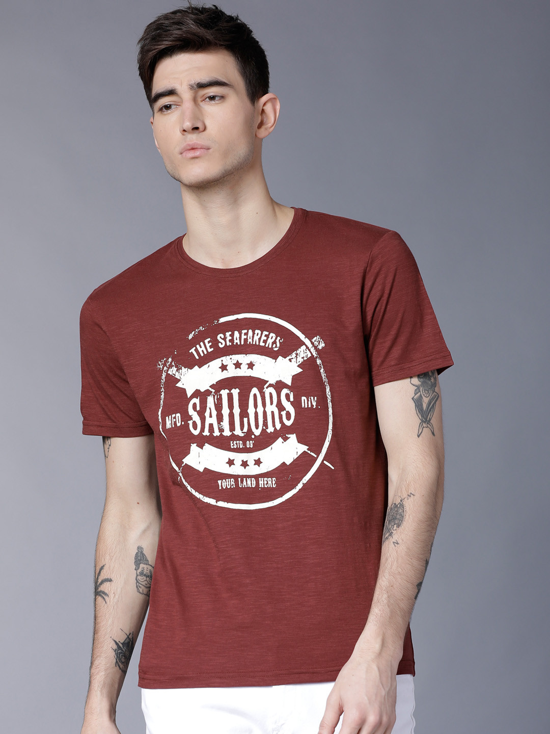 

LOCOMOTIVE Men Red Printed Round Neck T-shirt