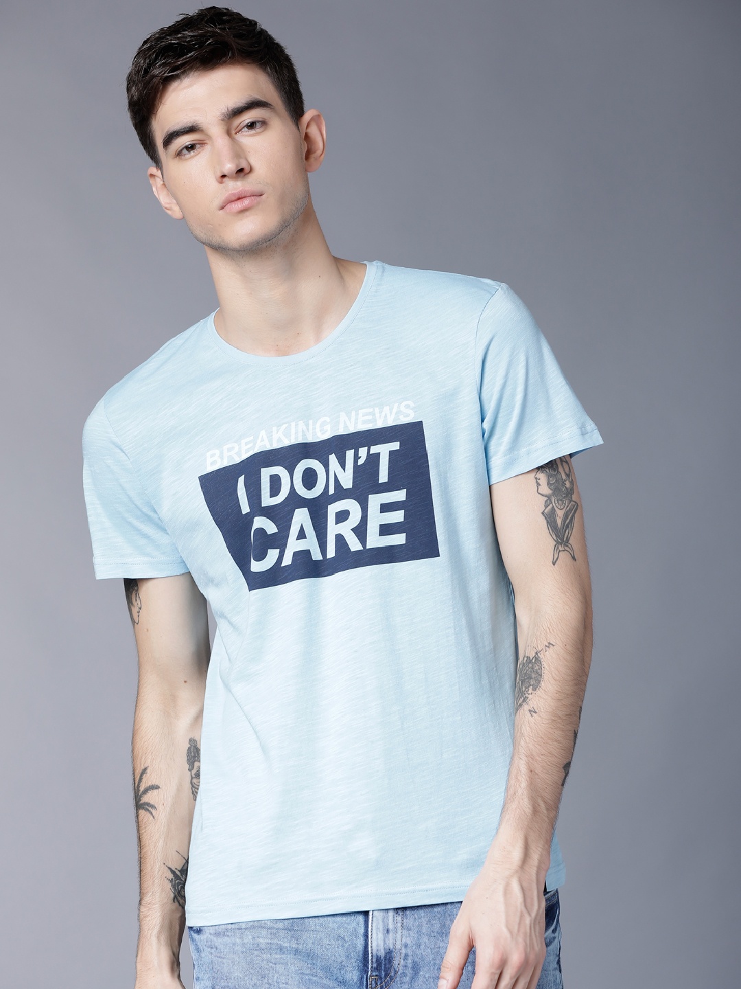 

LOCOMOTIVE Men Blue Printed Round Neck T-shirt