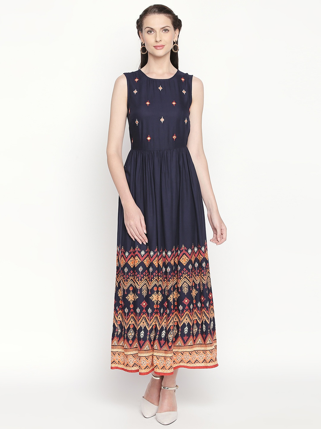 

AKKRITI BY PANTALOONS Women Blue Printed Fit and Flare Dress