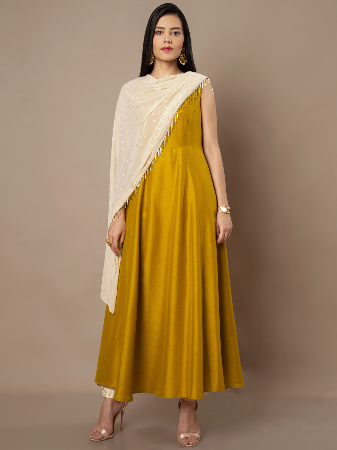 

INDYA Women Yellow Solid Anarkali Kurta