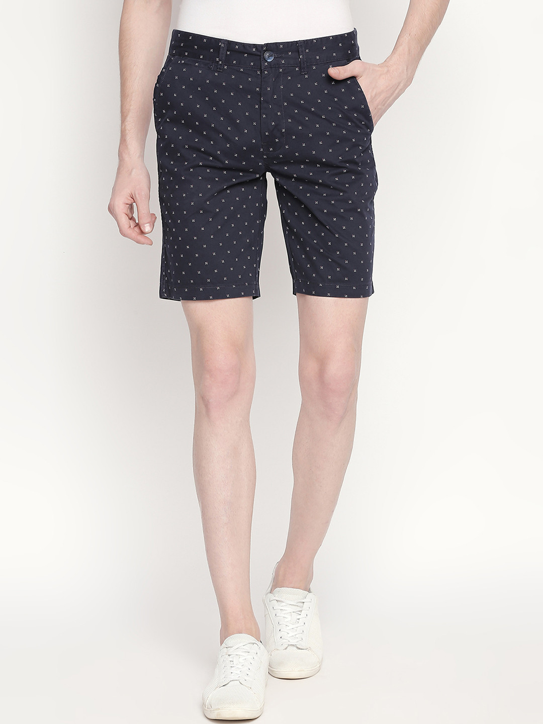 

Urban Ranger by pantaloons Men Navy Blue Printed Slim Fit Regular Shorts