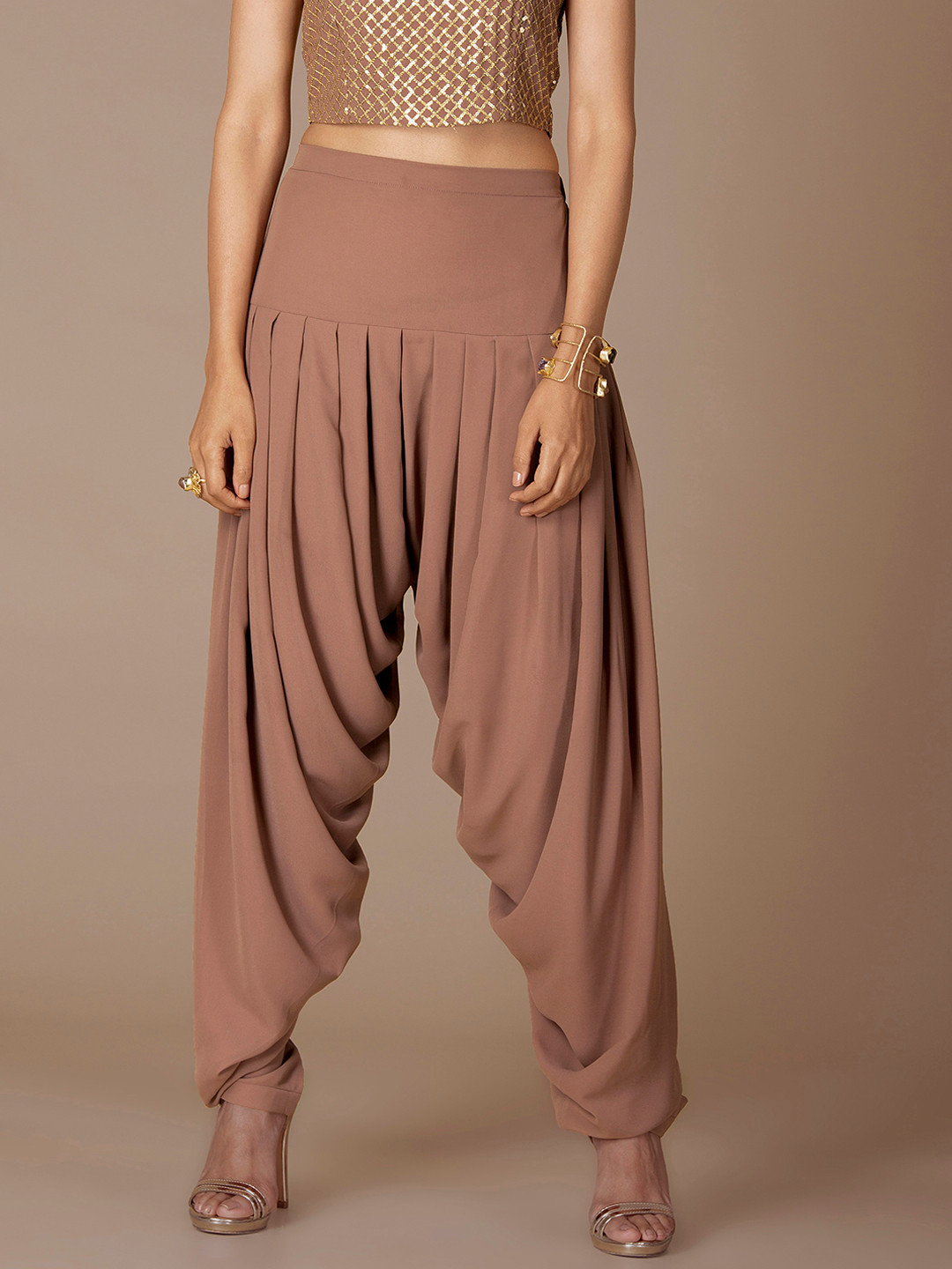 

INDYA Women Pink Loose Fit Solid Drop Crotch Trousers