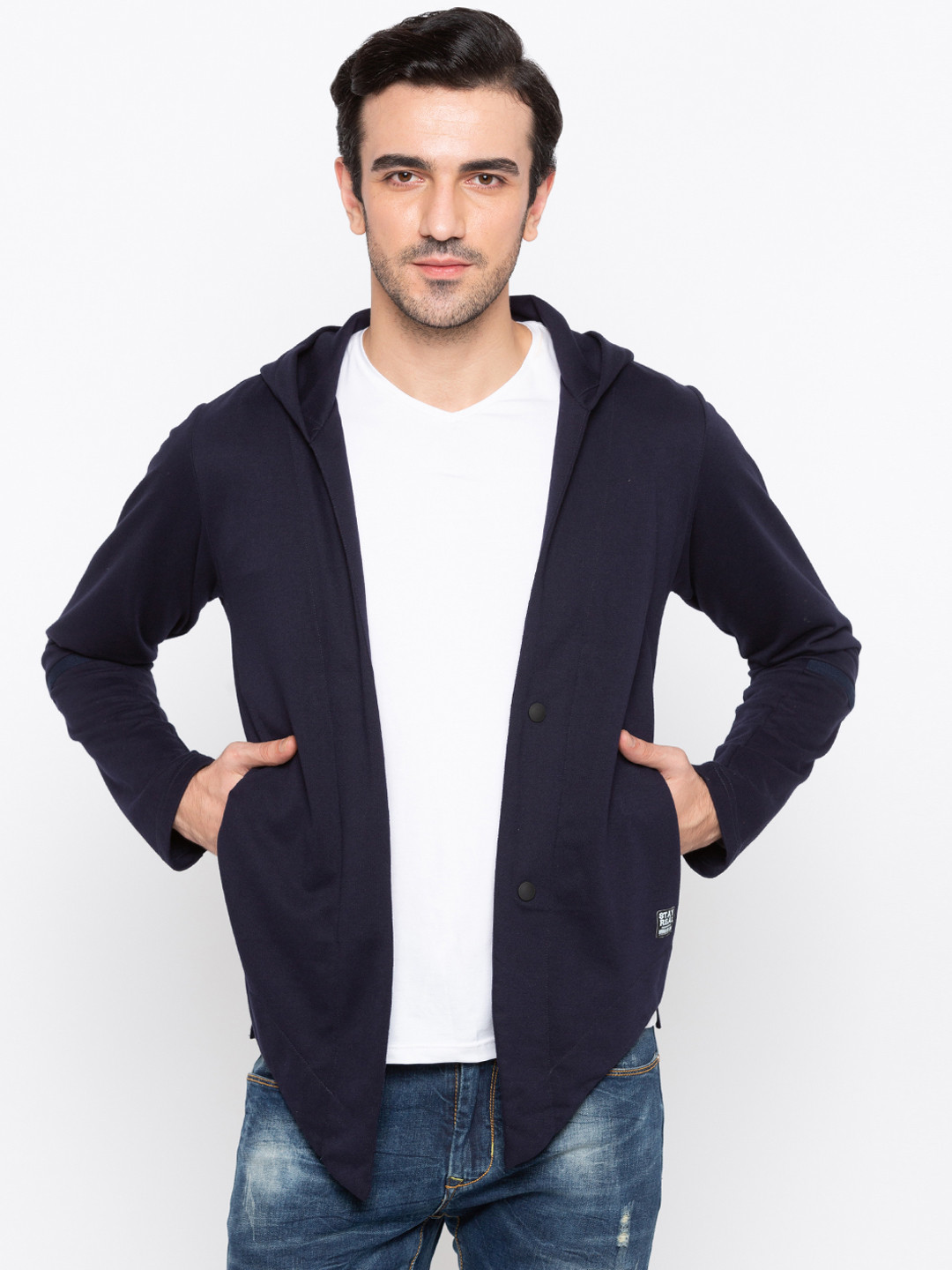 

Status Quo Men Navy Blue Solid Open Front Shrug