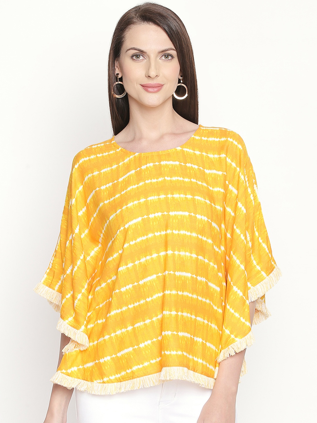 

AKKRITI BY PANTALOONS Women Yellow Dyed Kaftan Top