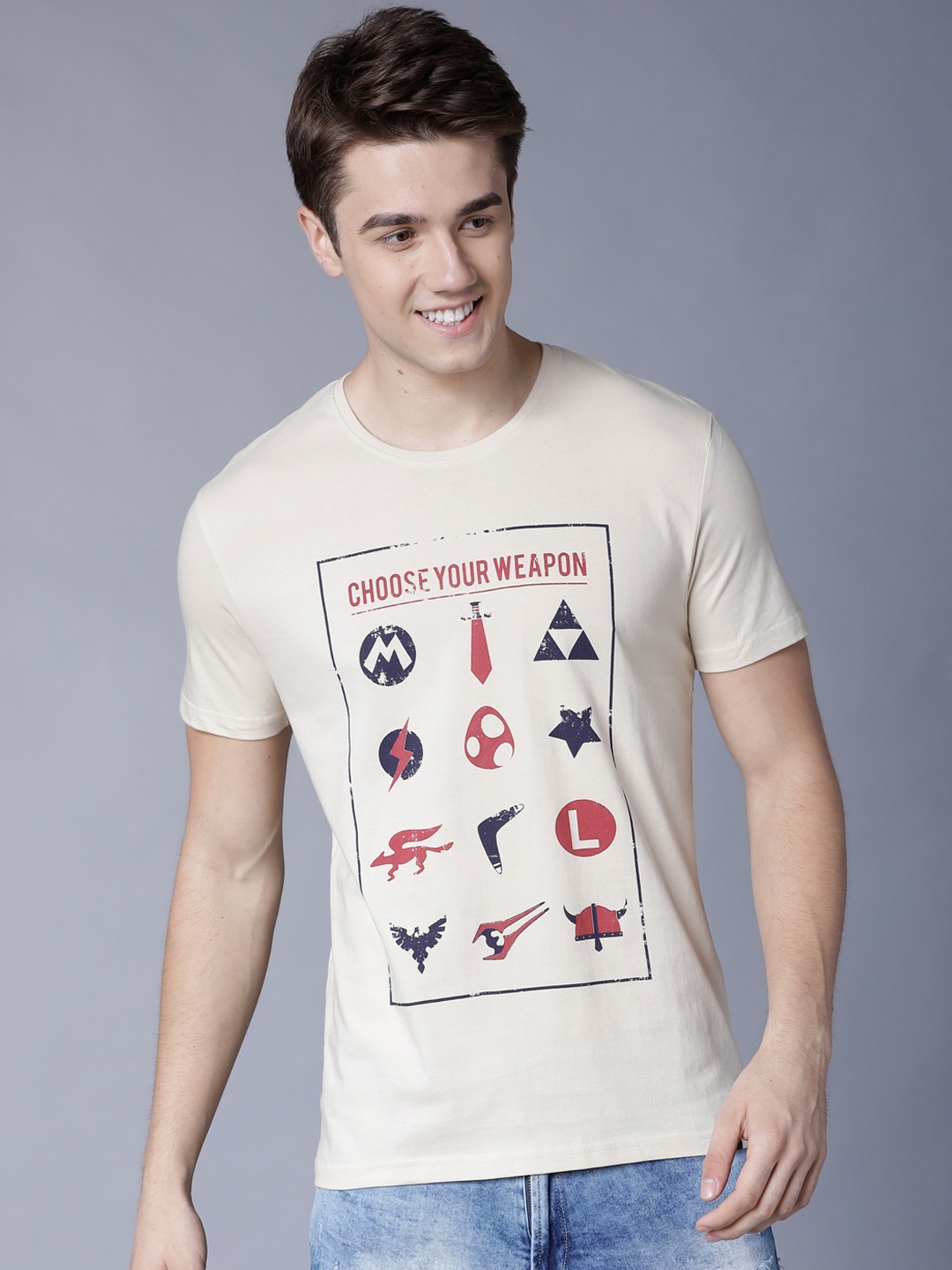 

LOCOMOTIVE Men Beige Printed Pure Cotton T-shirt