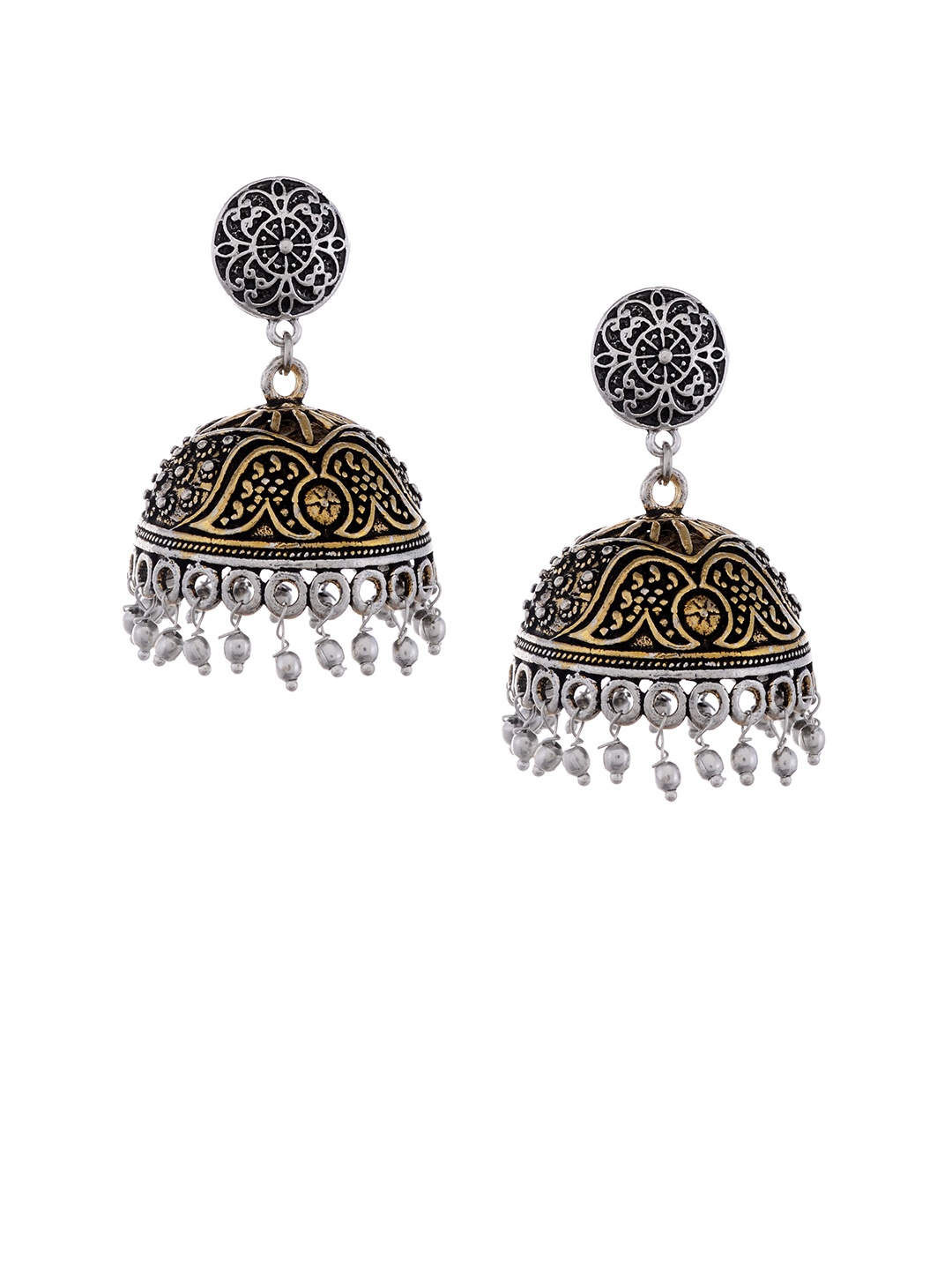 

Silvermerc Designs Silver-Plated & White Dome Shaped Jhumkas