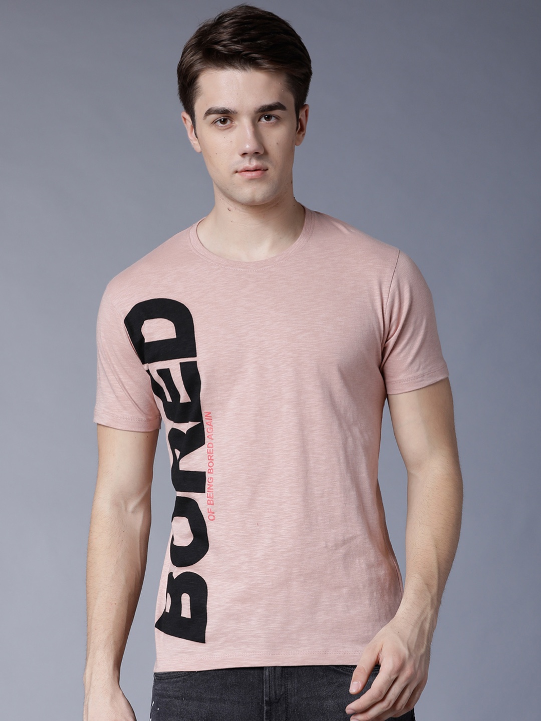 

LOCOMOTIVE Men Pink Printed Pure Cotton T-shirt