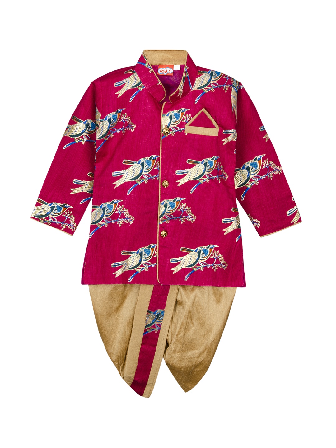 KID1 Boys Pink & Beige Printed Kurta with Dhoti Pants