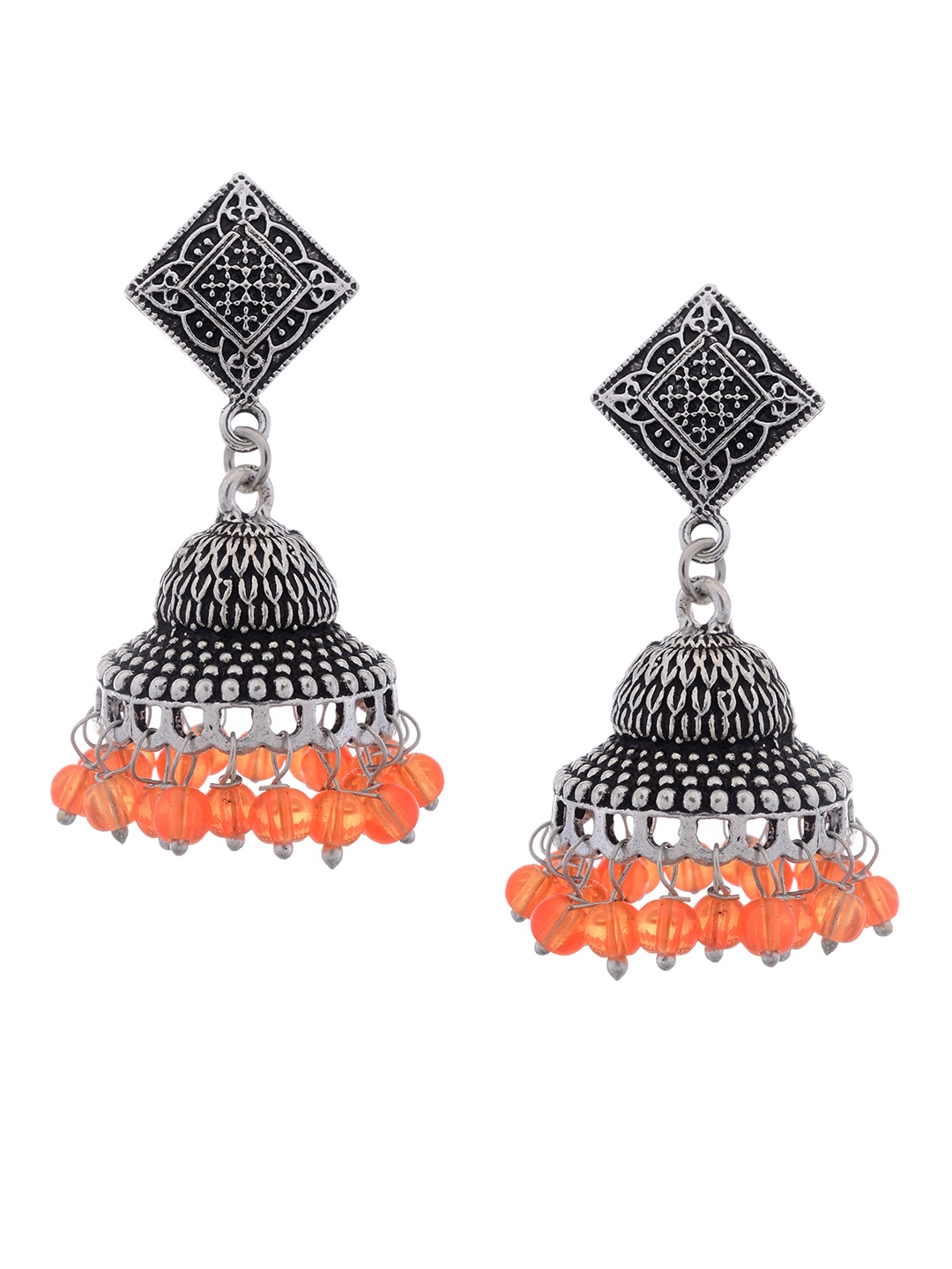

Silvermerc Designs Silver-Plated & Orange Dome Shaped Jhumkas