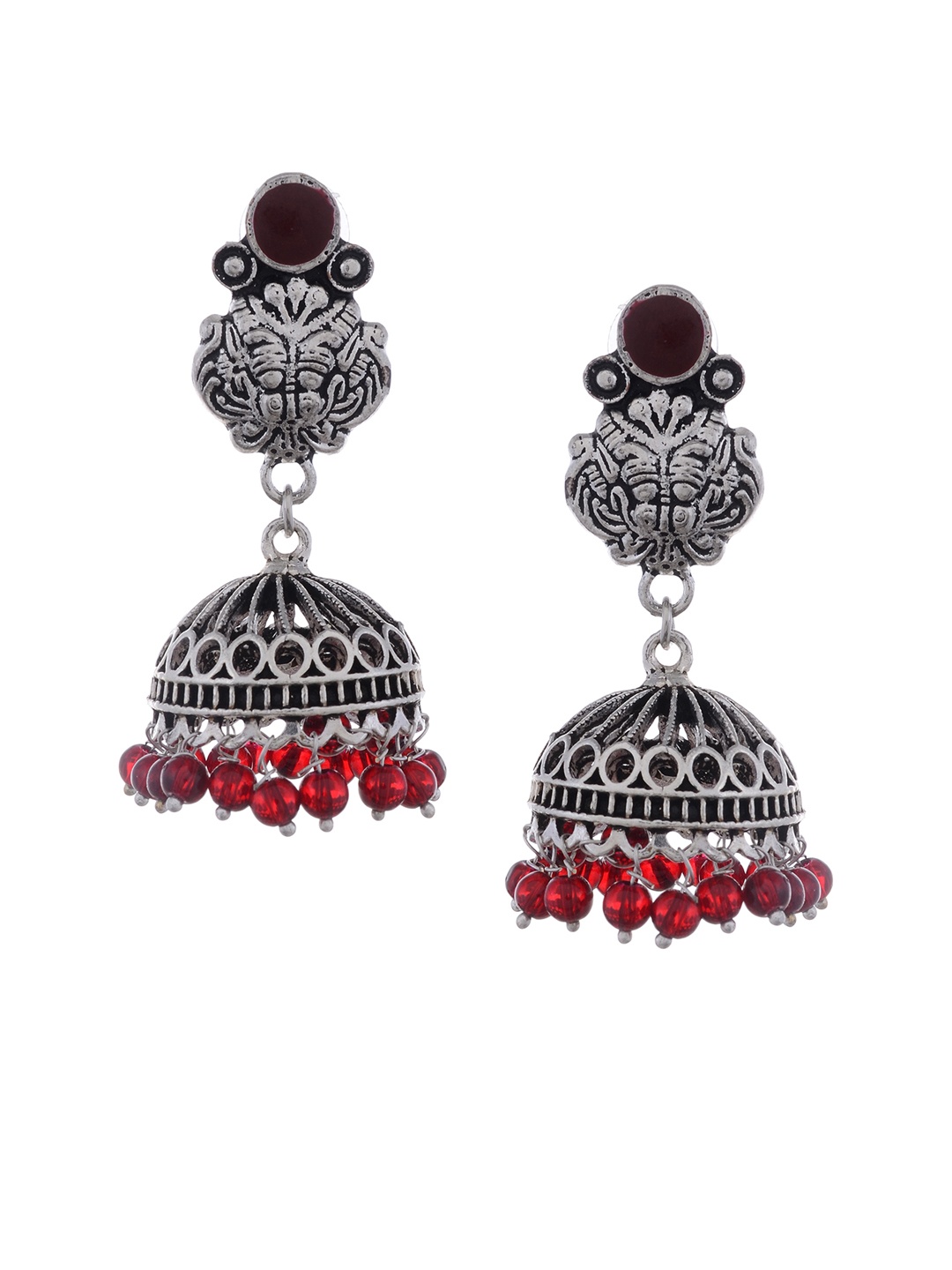 

Silvermerc Designs Silver-Plated & Red Oxidised Circular Jhumkas