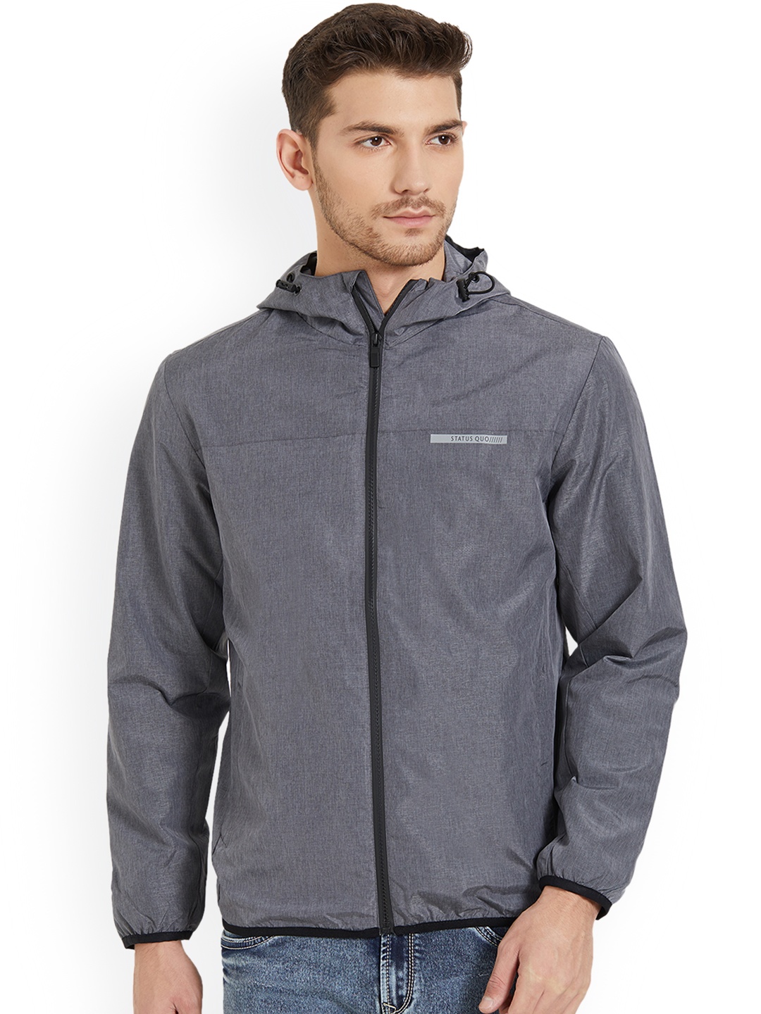 

Status Quo Men Grey Solid Lightweight Hooded Padded Jacket