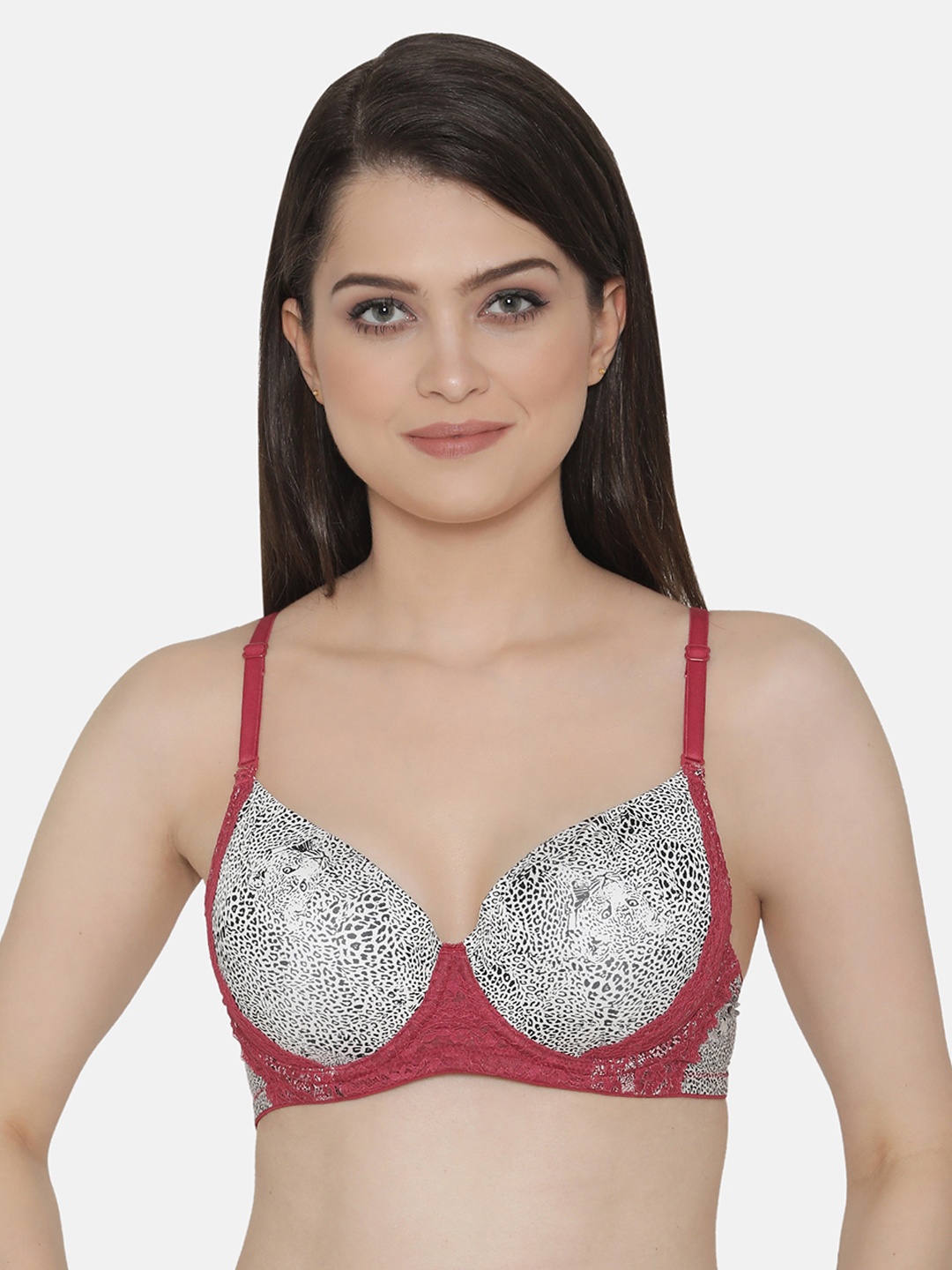 

Clovia Padded Underwired Animal Print Multiway T-Shirt Bra, White
