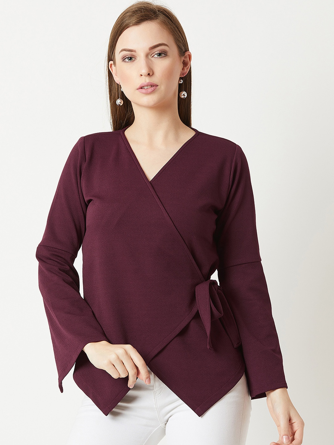 

Miss Chase Women Maroon Solid Wrap Top
