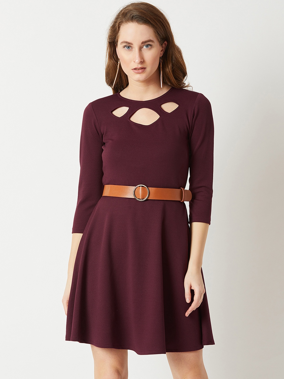 

Miss Chase Women Maroon Solid Fit and Flare Dress