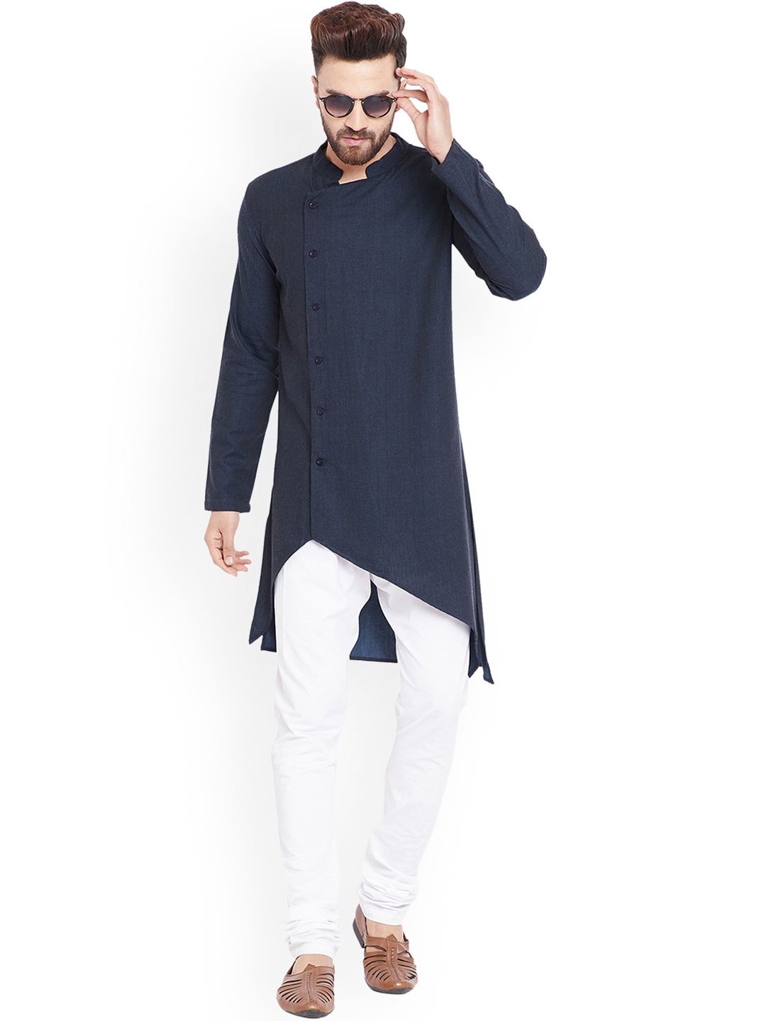 

even Men Navy Blue Solid Straight Kurta