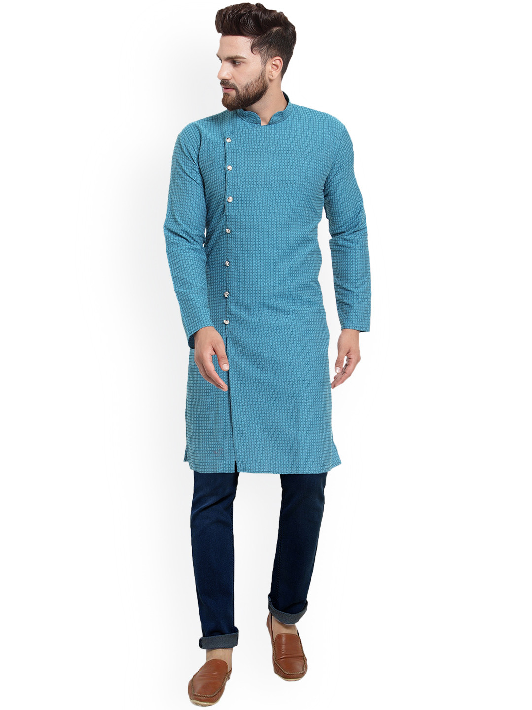 

Jompers Men Blue Printed Straight Kurta