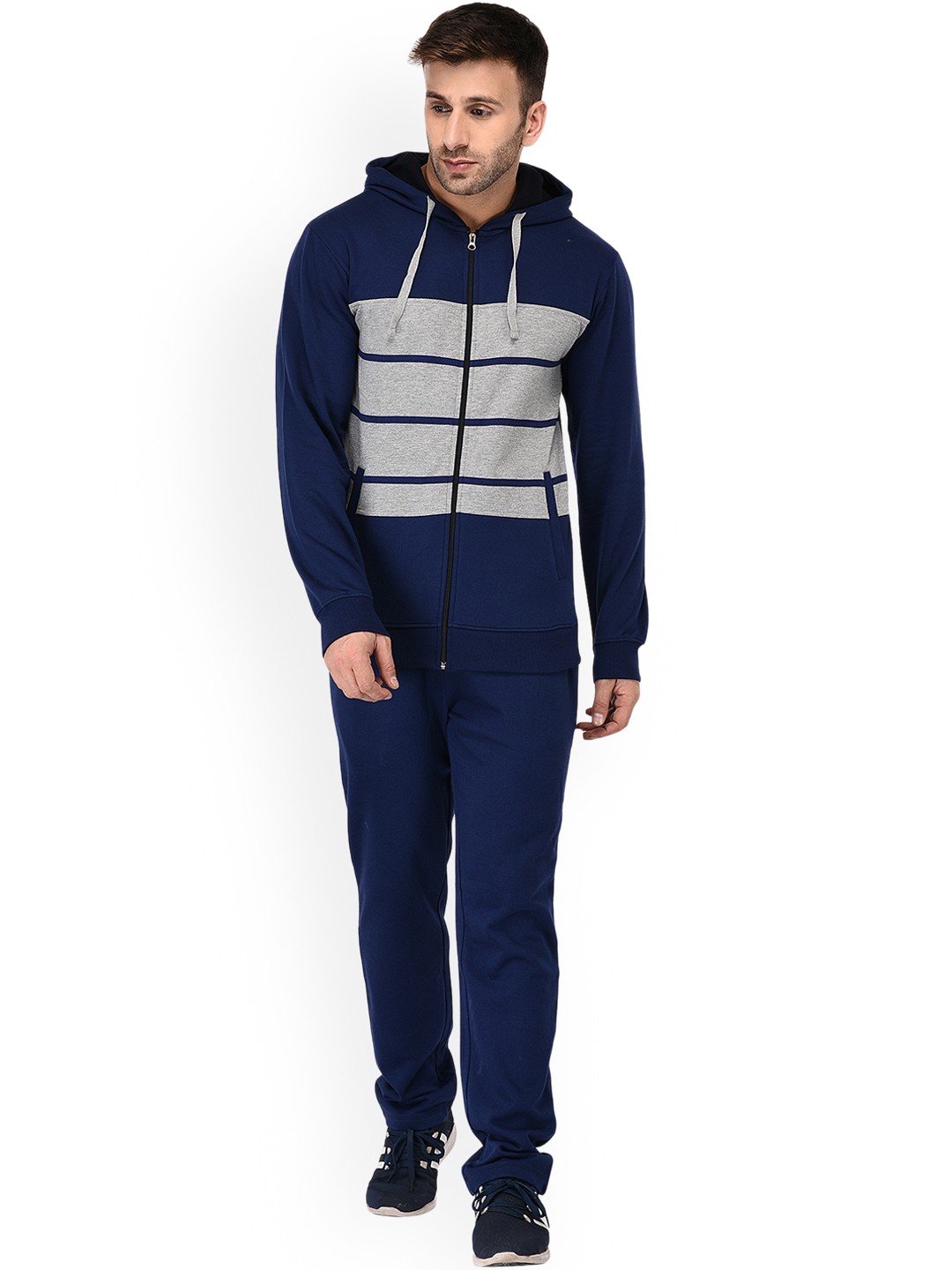

WILD WEST Men Blue & Grey Solid Tracksuit