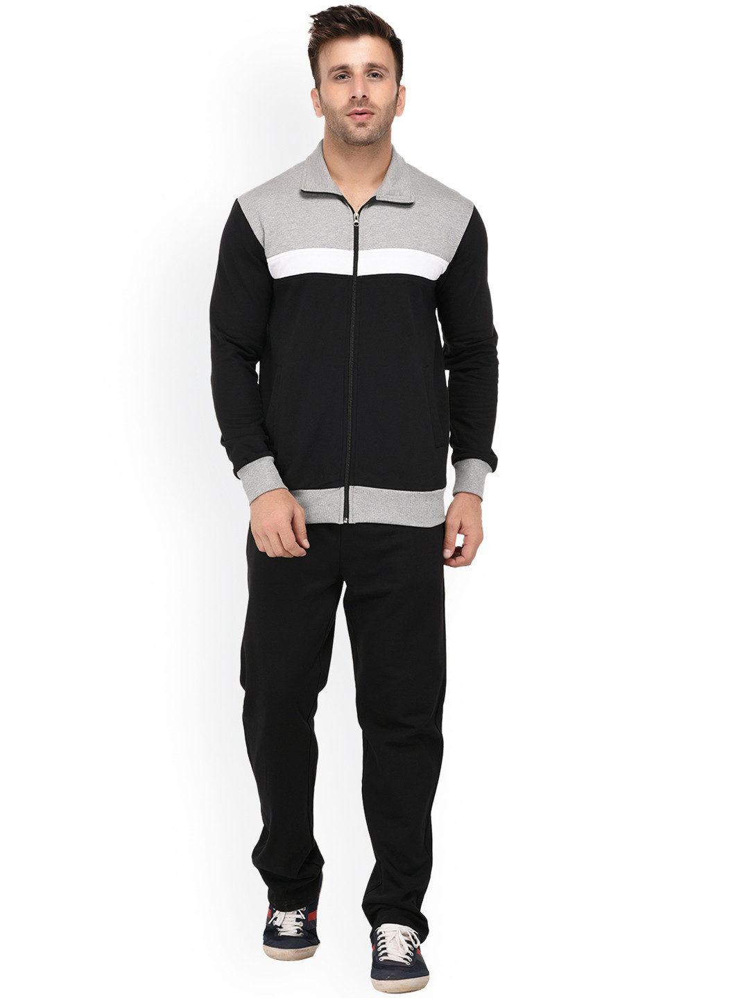 

WILD WEST Men Black & Grey Solid Tracksuit