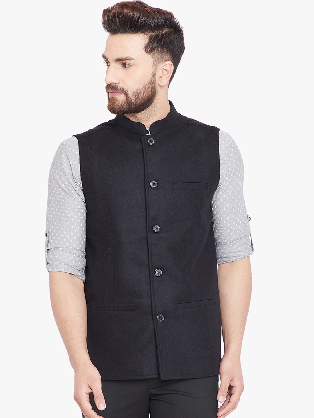 

even Men Black Solid Nehru Jacket