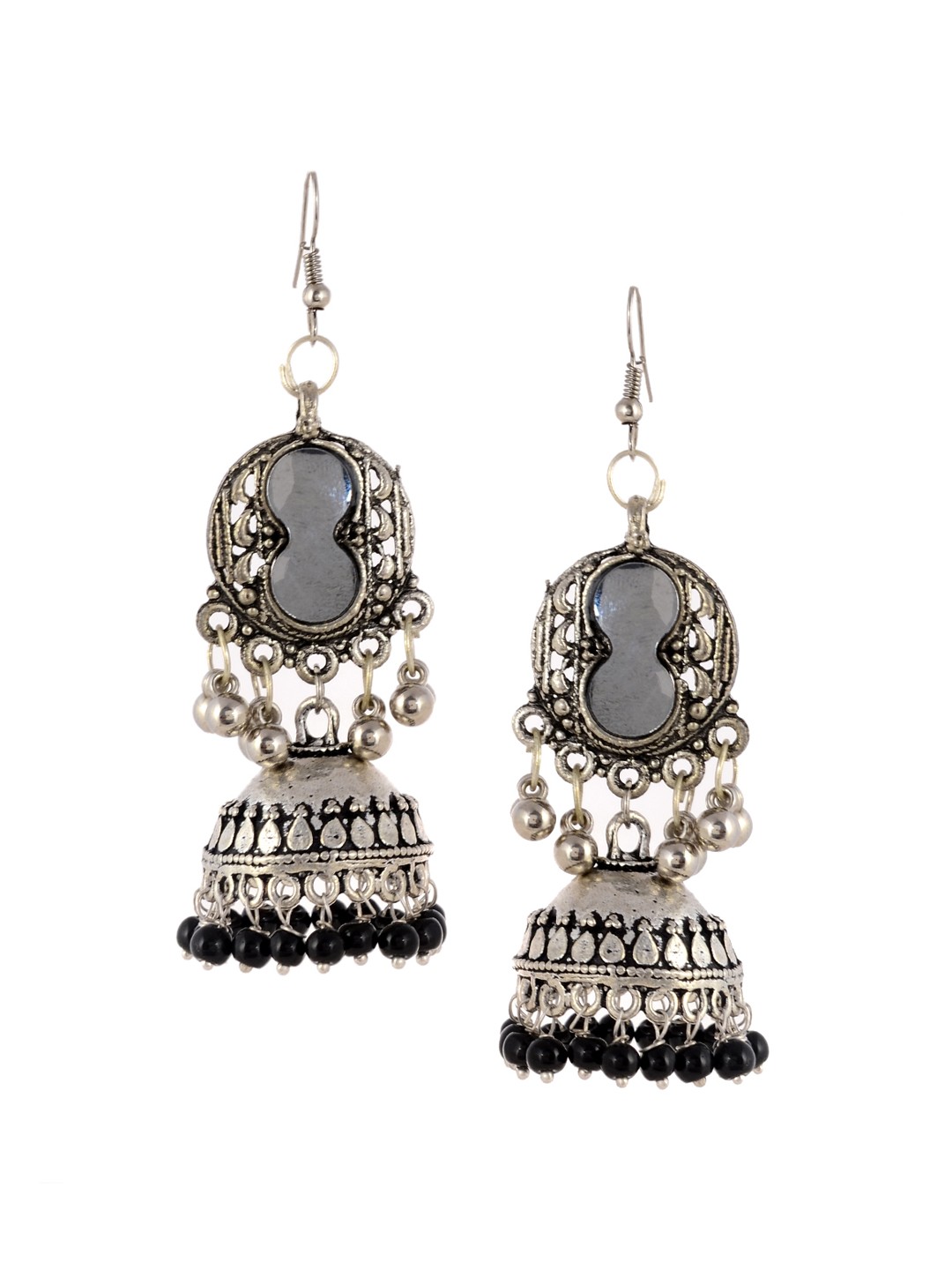 

Silvermerc Designs Silver-Plated Oxidised Dome Shaped Jhumkas